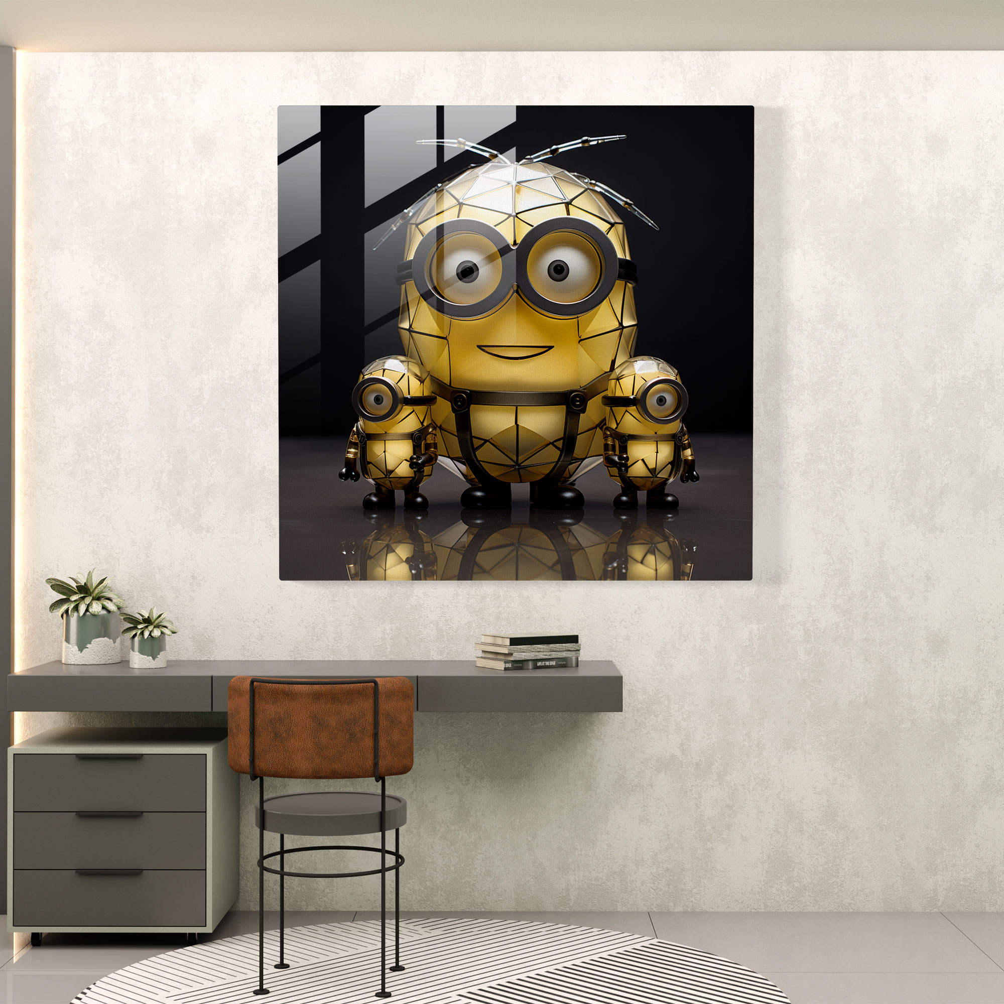 Minions Geometric Glass Art - Minions, Creative, Glass Sculpture, Minions