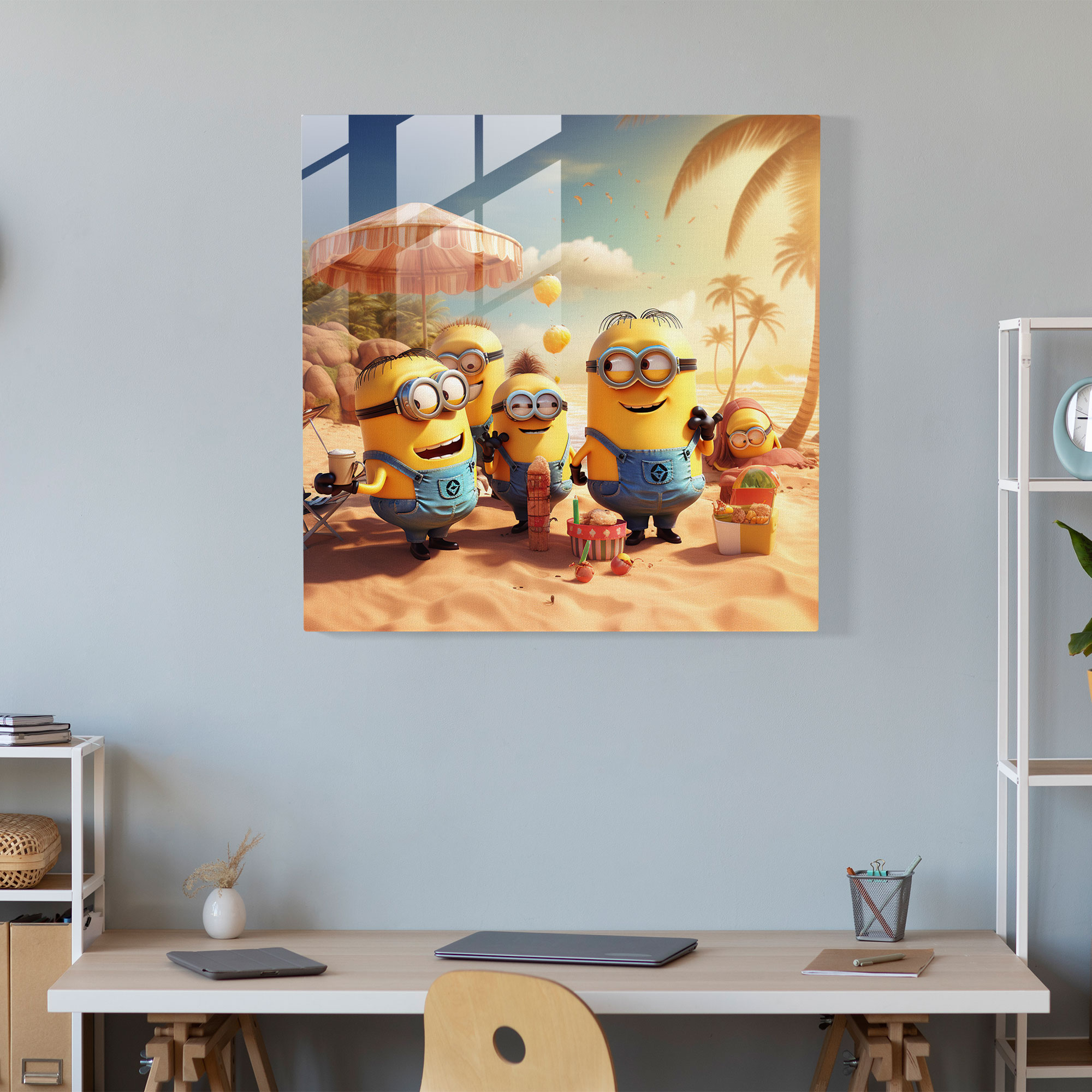 Minions Glass Print - Beach Fun - Minions, Glass Wall Art, Beach Fun, Glass Print