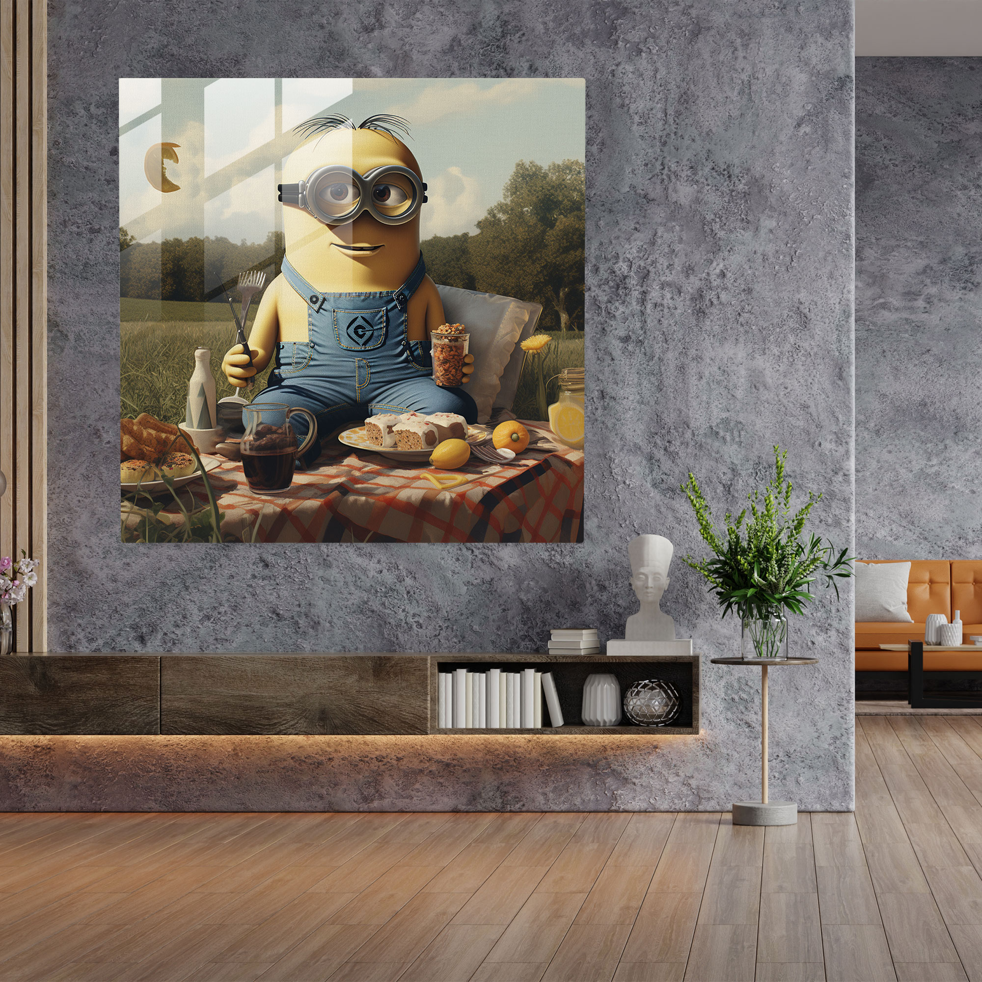 Minions Glass Print - Retro Picnic - Minions, Modern Art, Retro Picnic, Nostalgic Charm