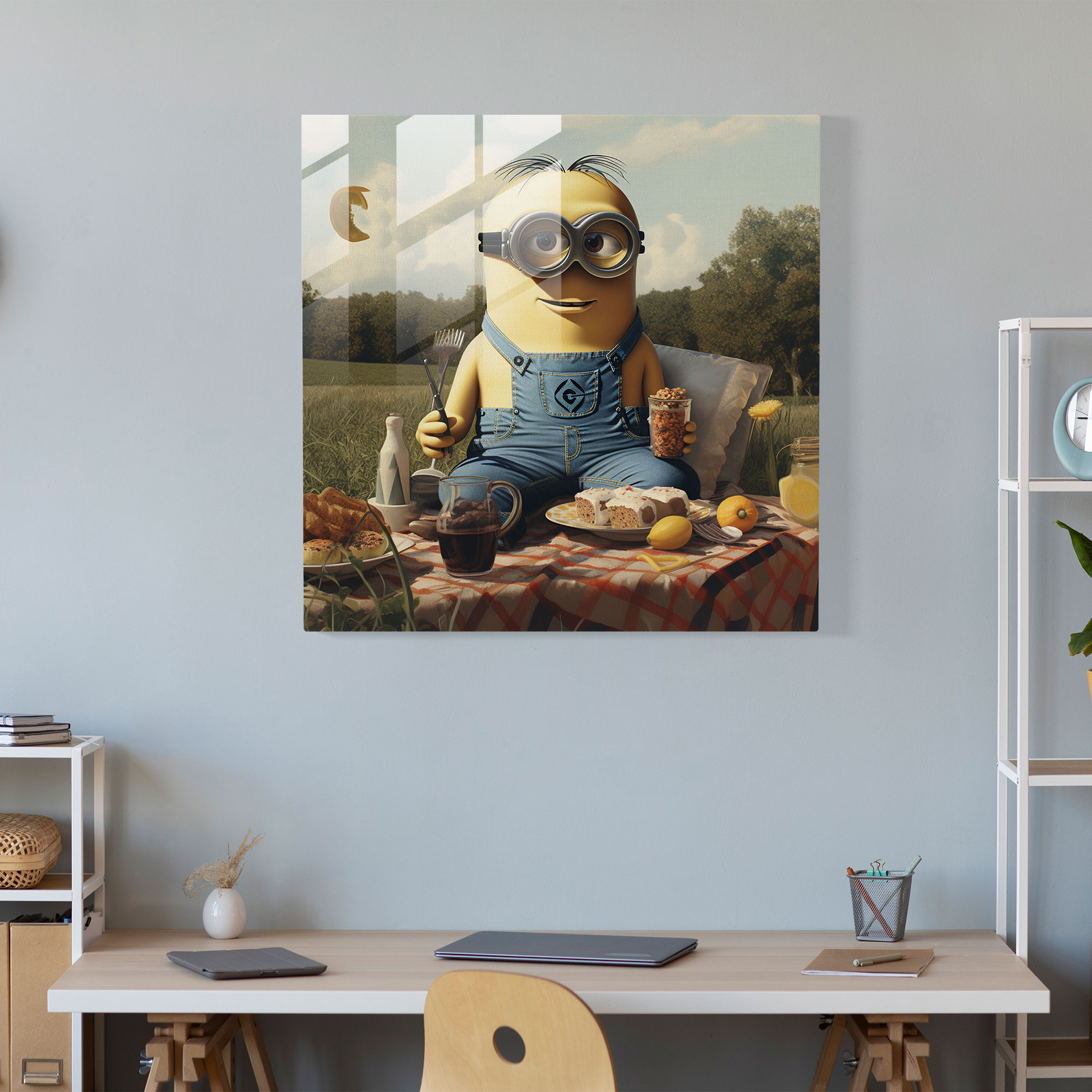 Minions Glass Print - Retro Picnic - Minions, Modern Art, Retro Picnic, Nostalgic Charm