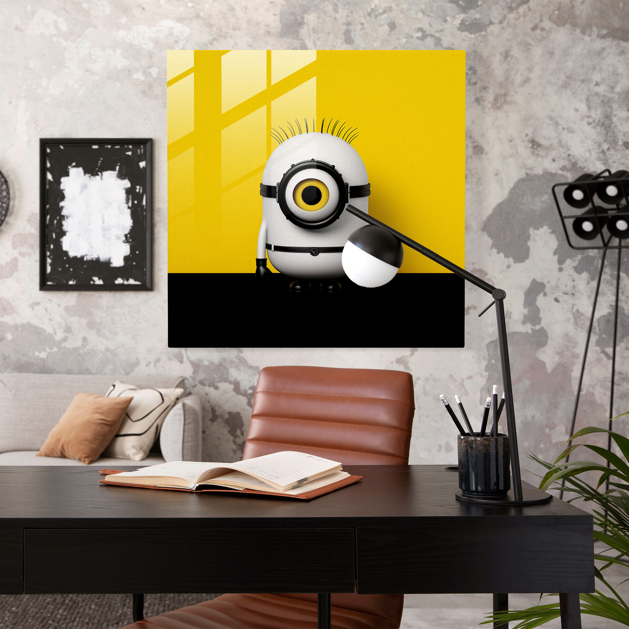 Minions Cam Tablo - Minimalist Monokrom - Minions Cesur İfade Ev Dekorasyonu Zarafet