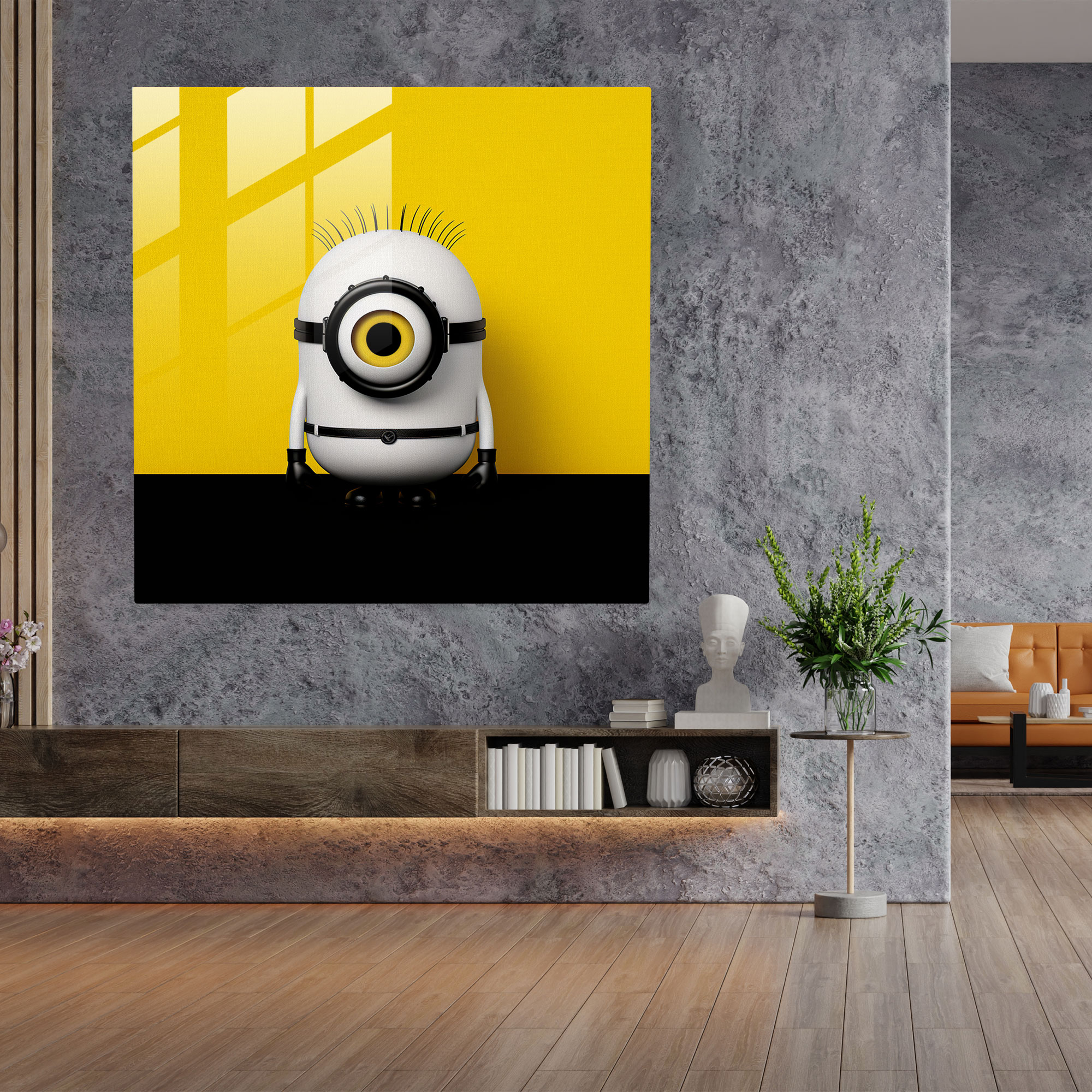 Minions Cam Tablo - Minimalist Monokrom - Minions Cesur İfade Ev Dekorasyonu Zarafet