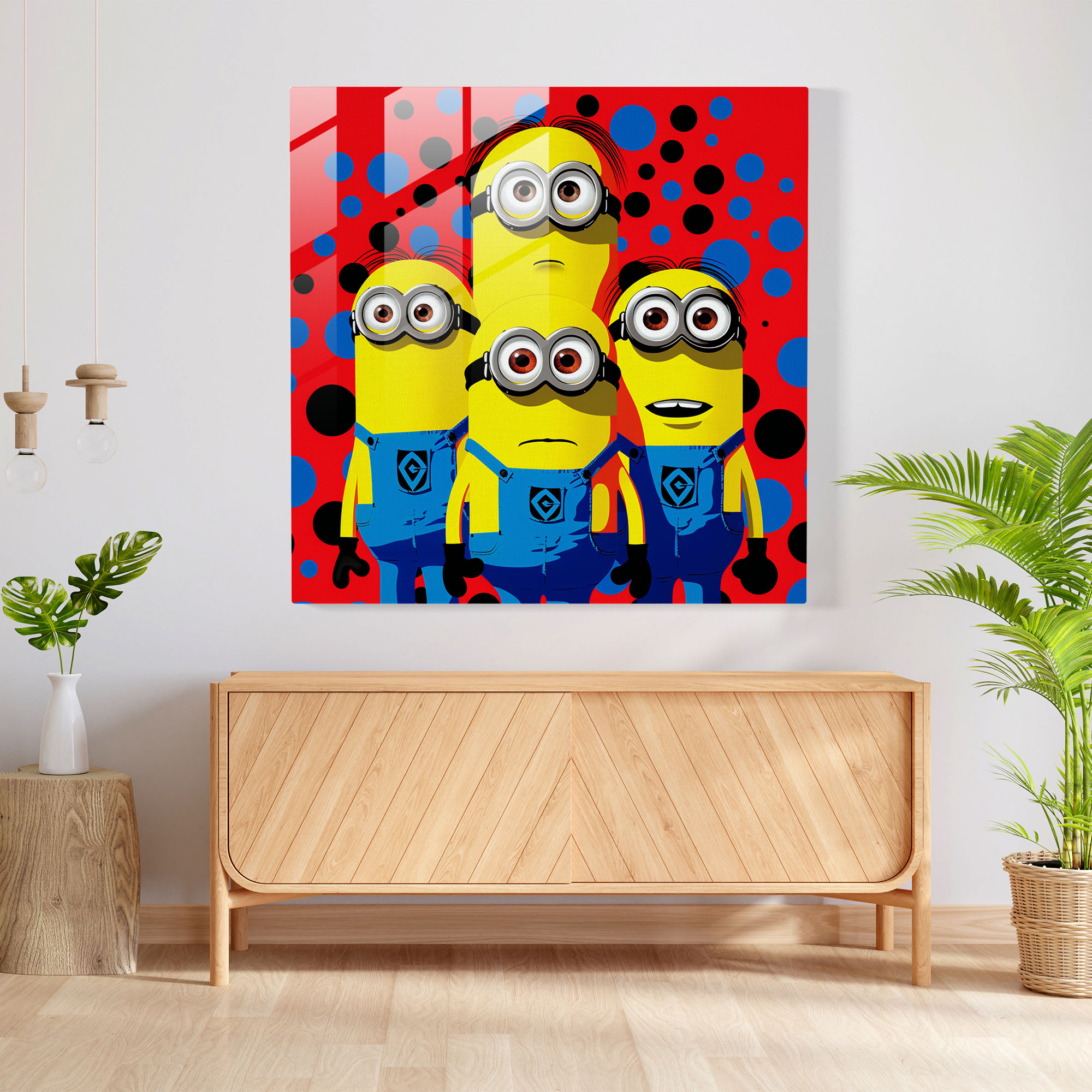Minions Cam Tablo - Pop Art Şöleni - Ev Dekorasyonu Duvar Dekorasyonu Cam Duvar Sanatı