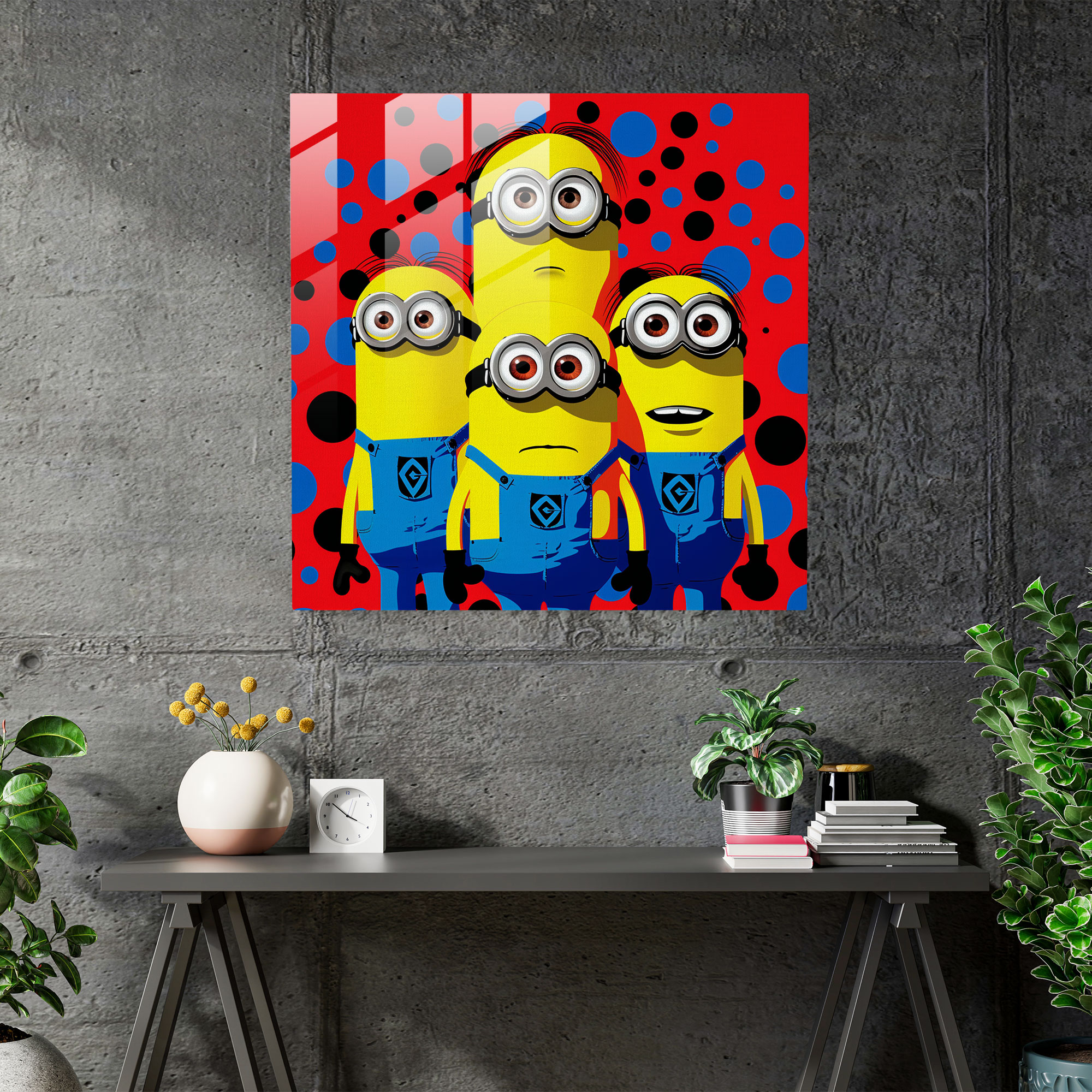 Minions Cam Tablo - Pop Art Şöleni - Ev Dekorasyonu Duvar Dekorasyonu Cam Duvar Sanatı
