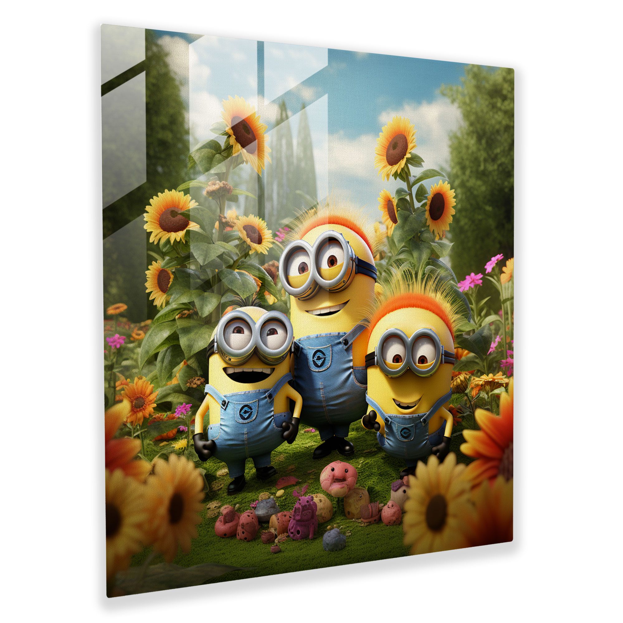 Minions Glass Print - Floral Paradise - Minions, Home Decoration, Wall Decoration, Minions