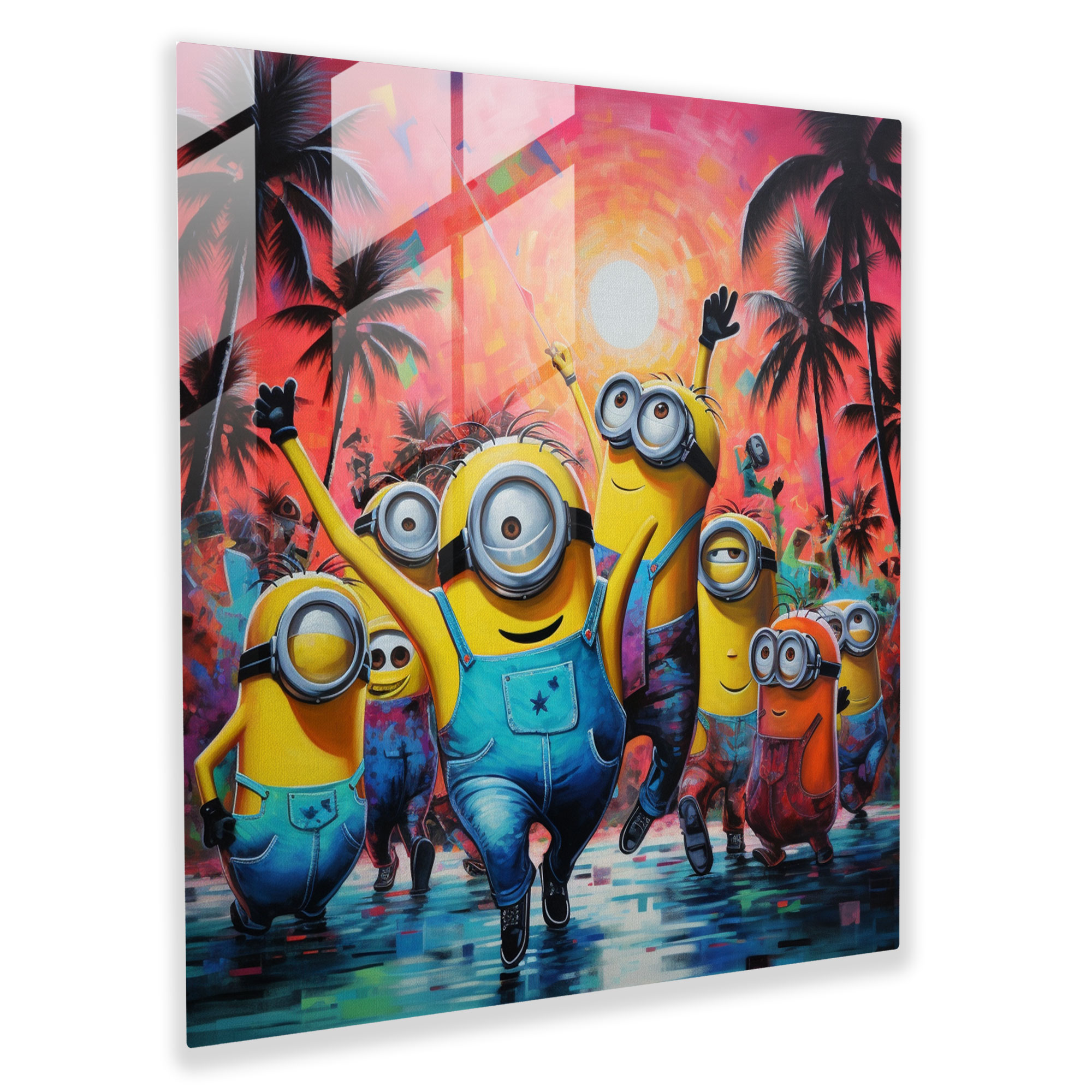 Minions Dans Cam Tablo - Ev Dekorasyonu Cam Sanatı