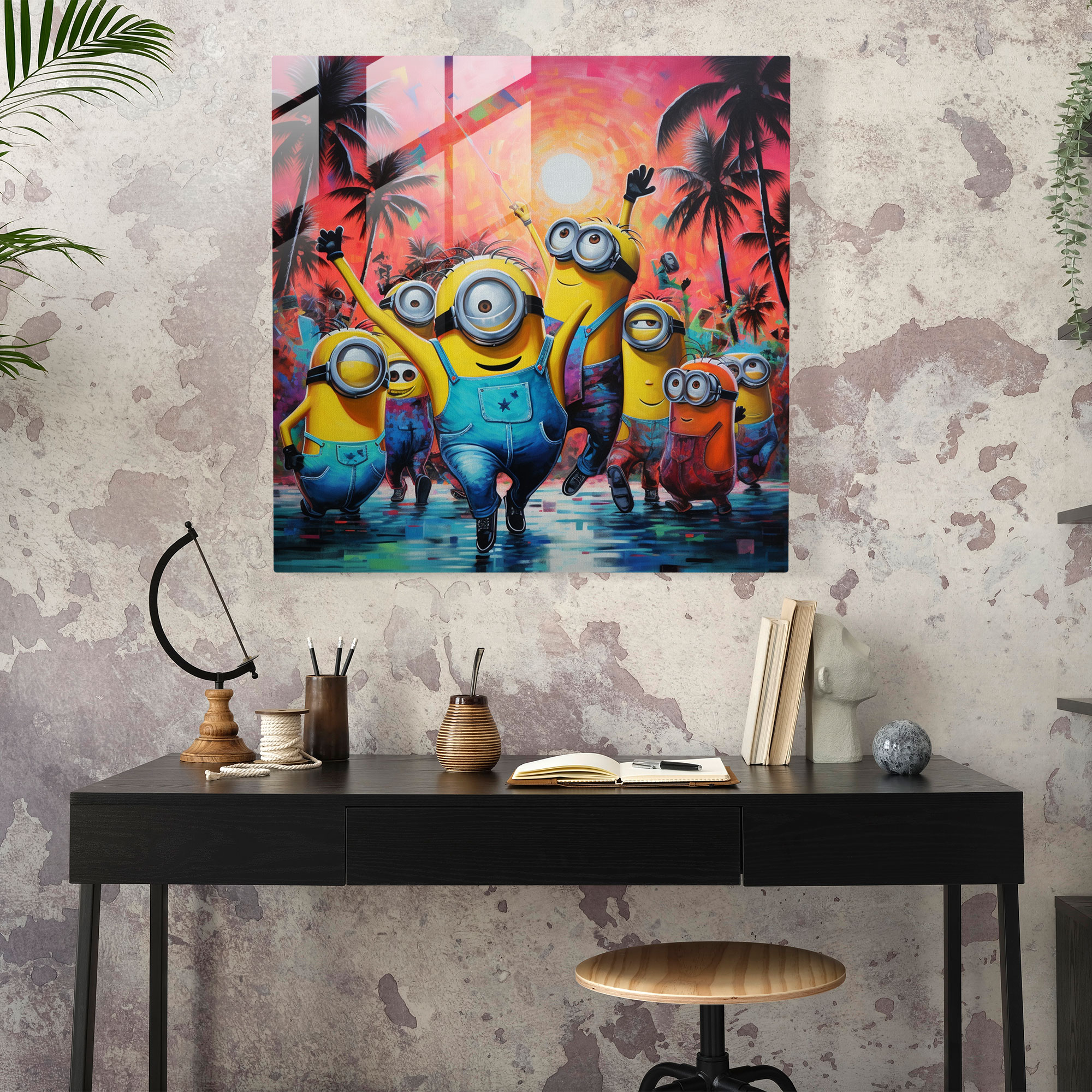 Minions Dans Cam Tablo - Ev Dekorasyonu Cam Sanatı