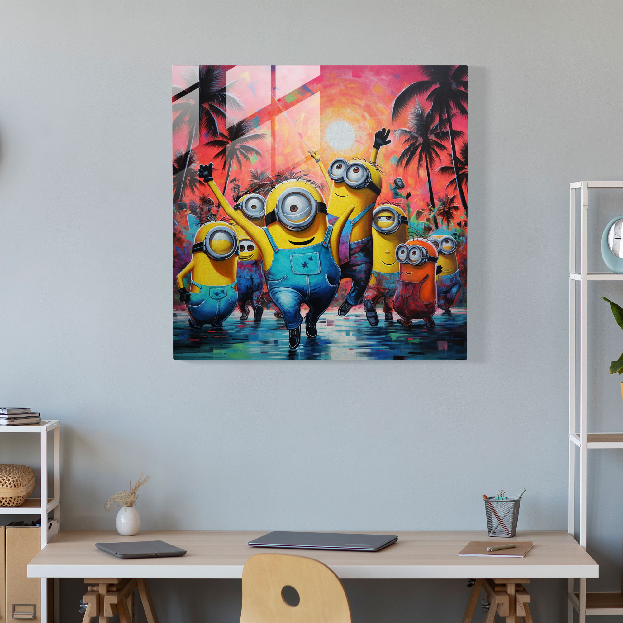 Minions Dans Cam Tablo - Ev Dekorasyonu Cam Sanatı