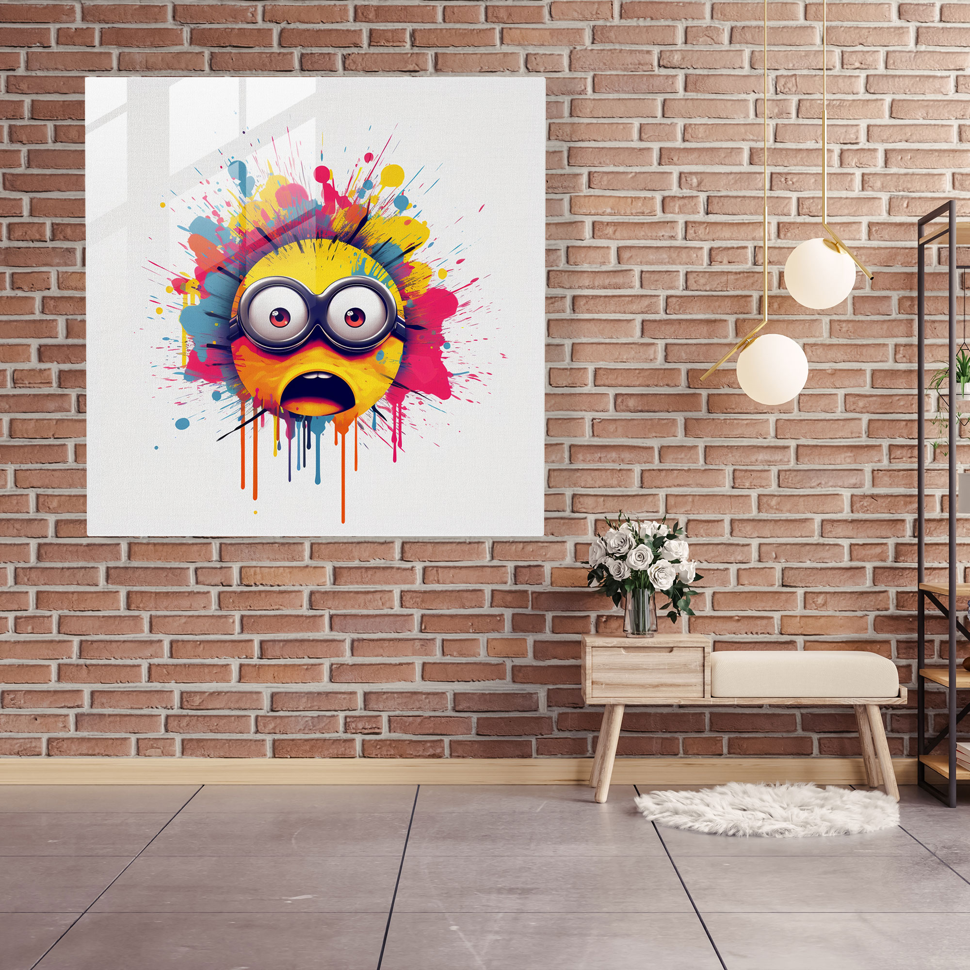 Eğlenceli Minyon Cam Tablosu - Minionlar Cam Duvar Sanatı Çizim Duvar Dekorasyonu