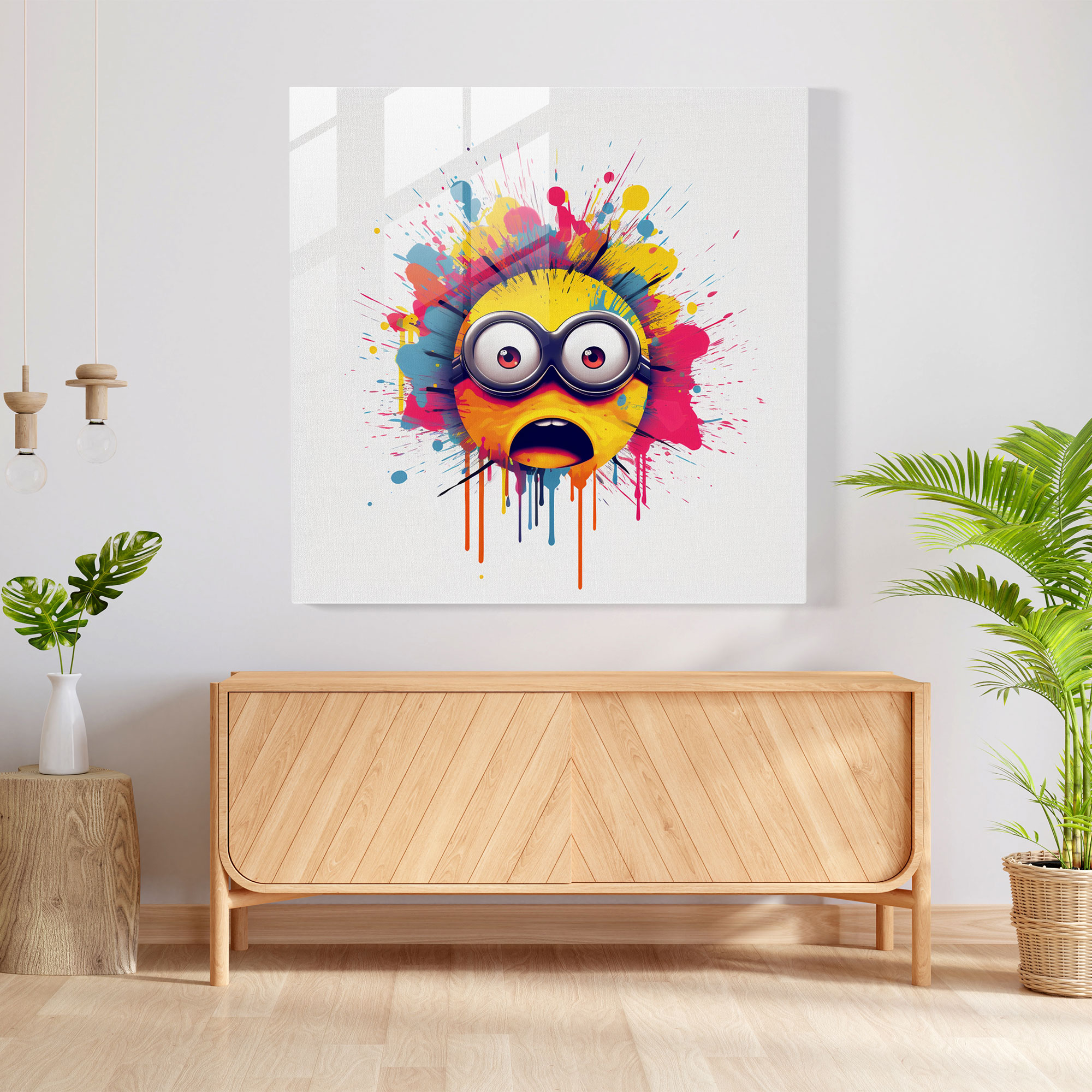 Eğlenceli Minyon Cam Tablosu - Minionlar Cam Duvar Sanatı Çizim Duvar Dekorasyonu