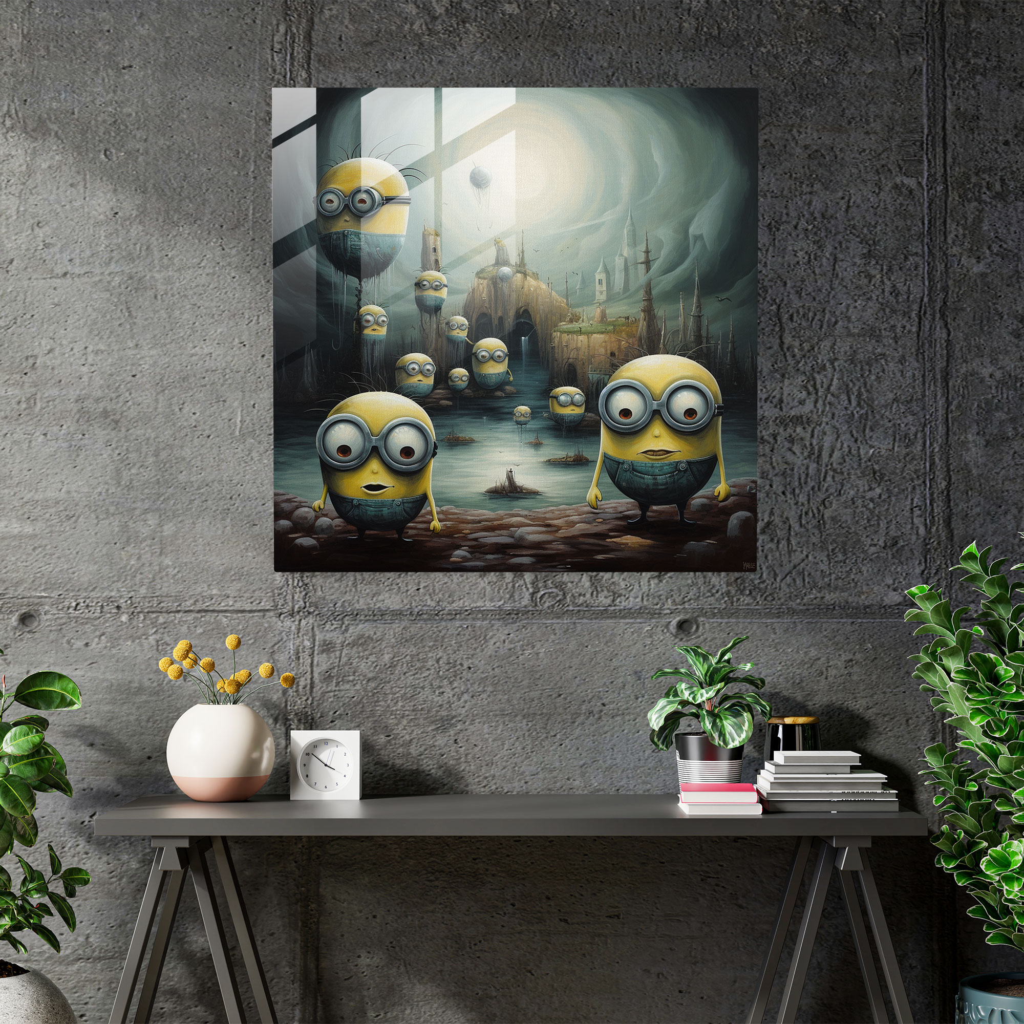 Rüya Gibi Minions Cam Tablo - Minions Ev Dekorasyonu Rüya Gibi Modern Sanat