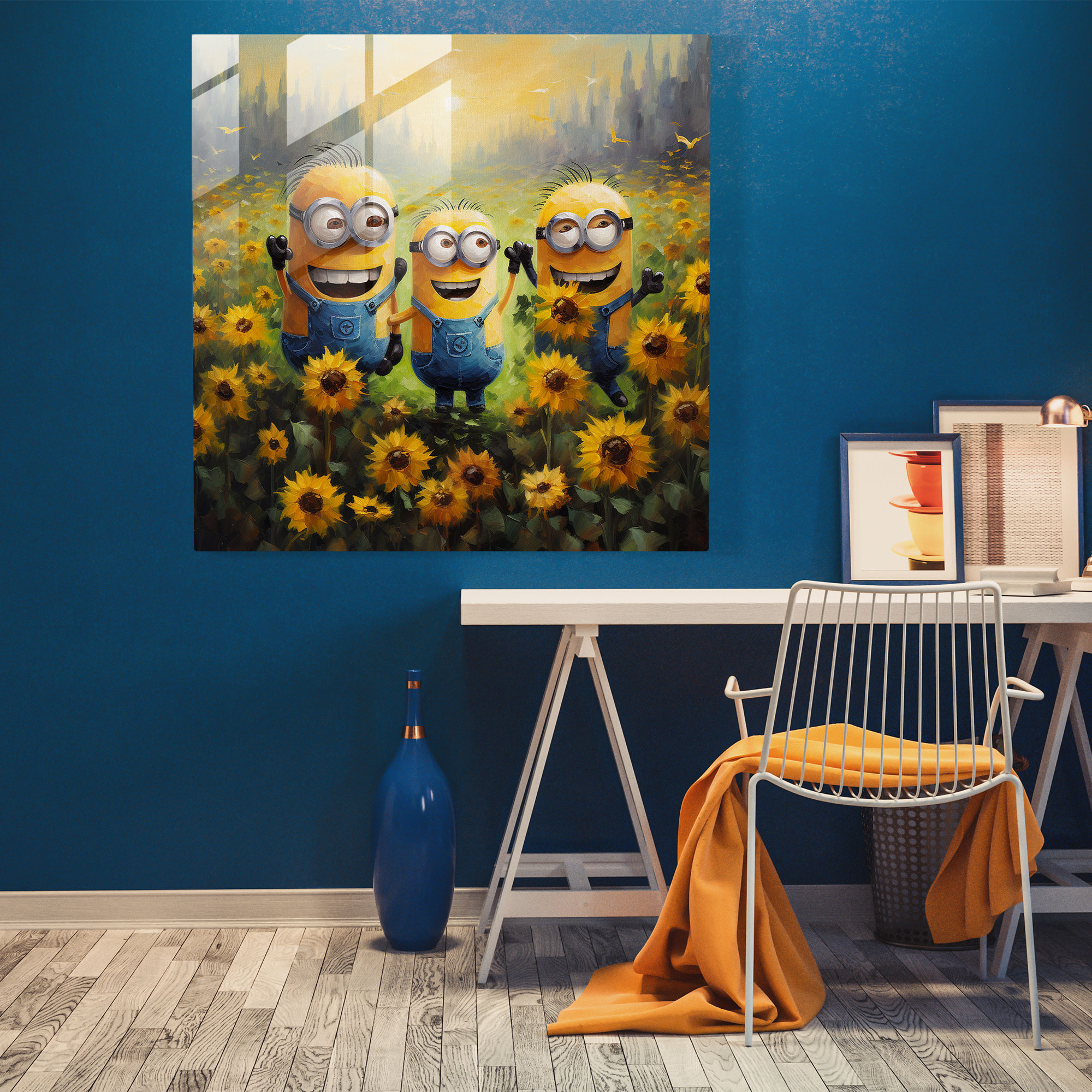 Joyful Minions Glass Print - Minions, Minions, Joy, Home Decoration