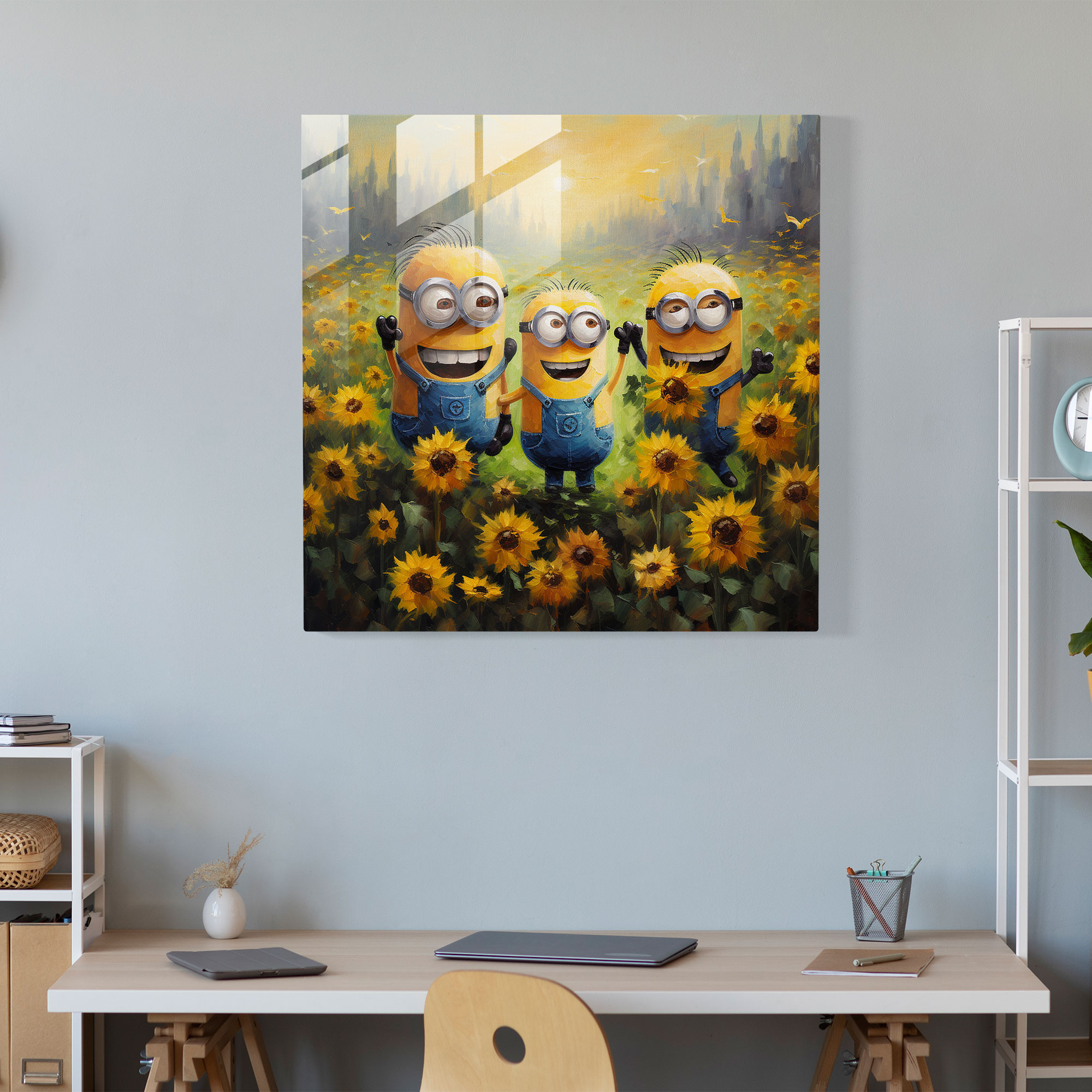 Joyful Minions Glass Print - Minions, Minions, Joy, Home Decoration