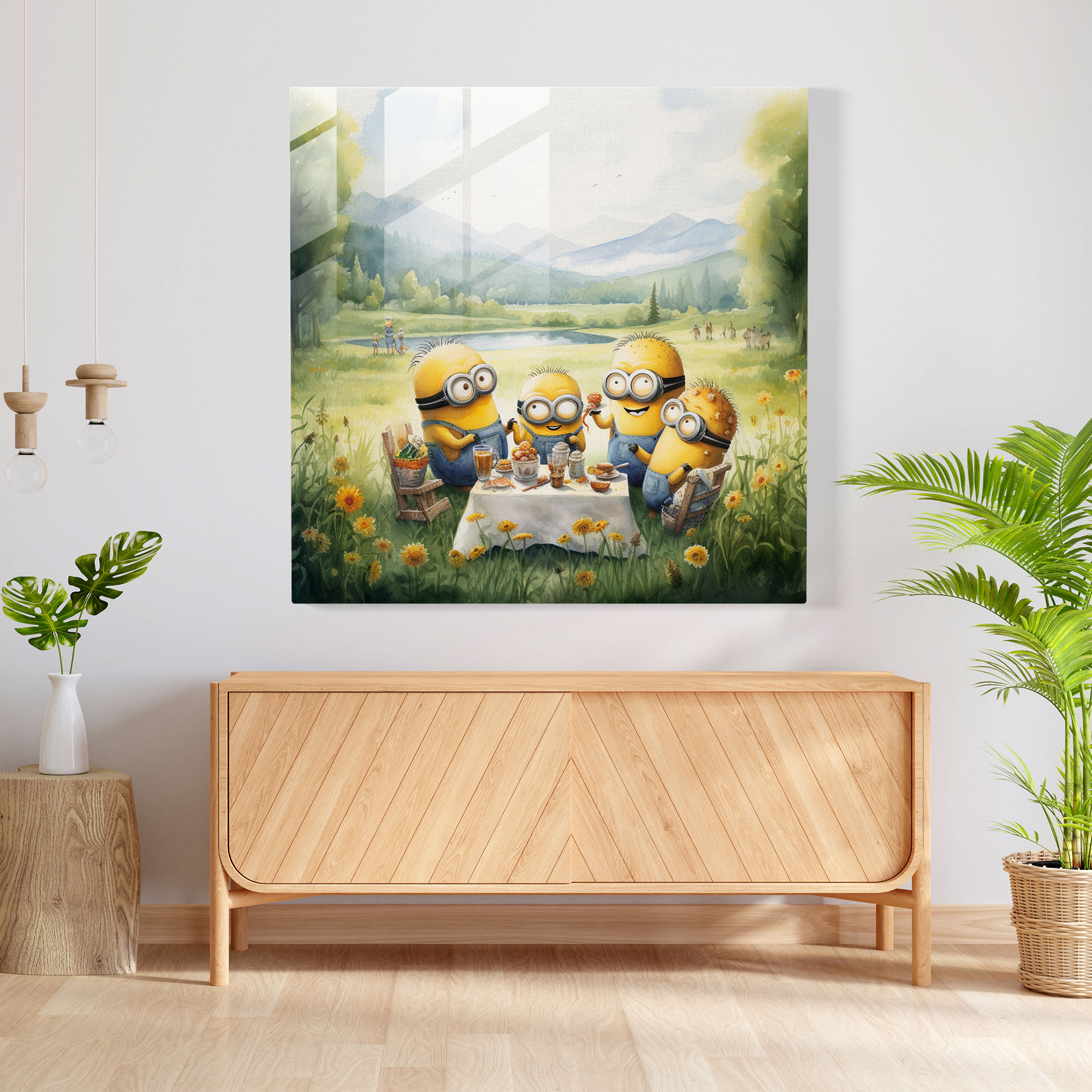 Minions Temalı Canlı Su Renkli Cam Tablo - Ev Dekorasyonu Minions Su Renkli Resim