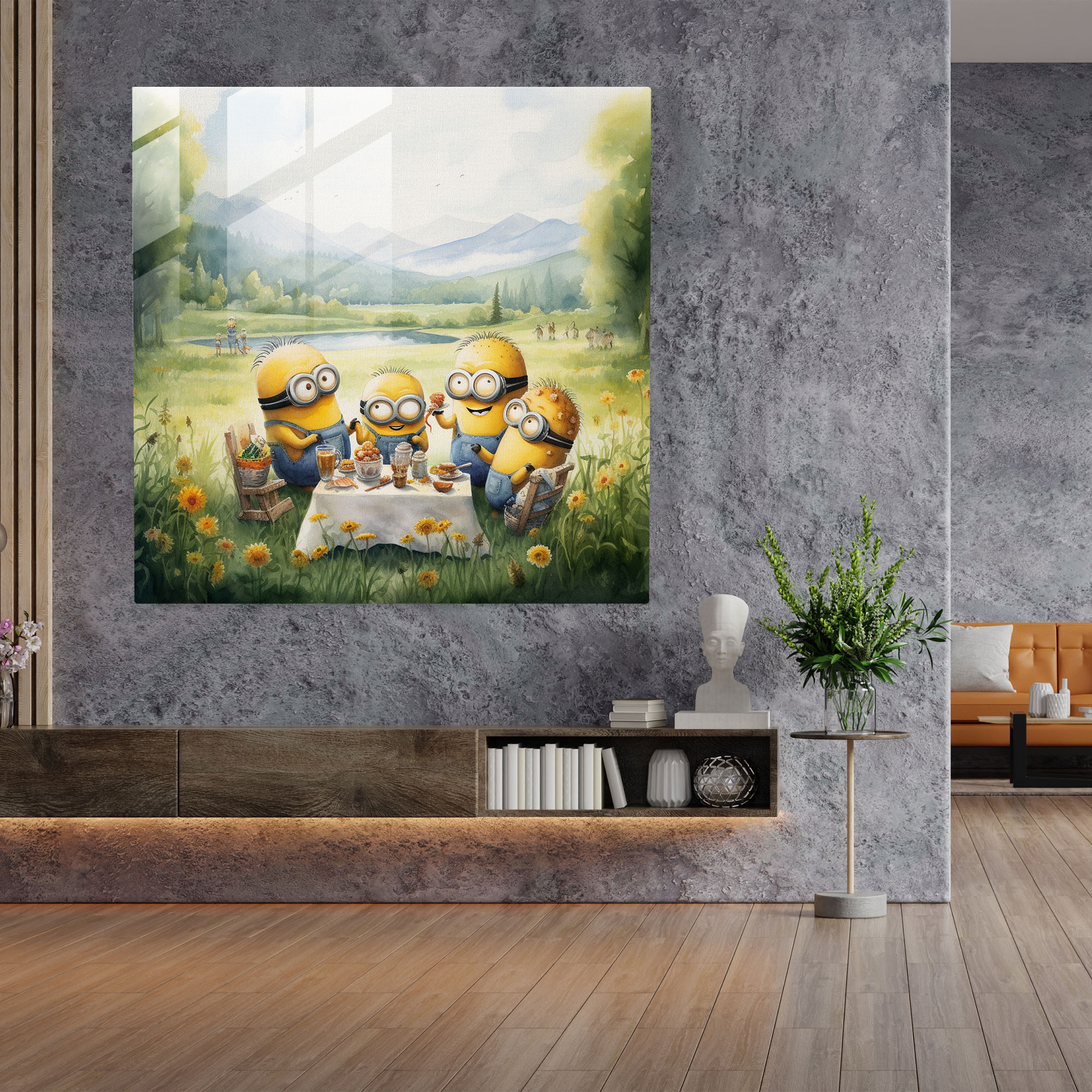 Minions Temalı Canlı Su Renkli Cam Tablo - Ev Dekorasyonu Minions Su Renkli Resim