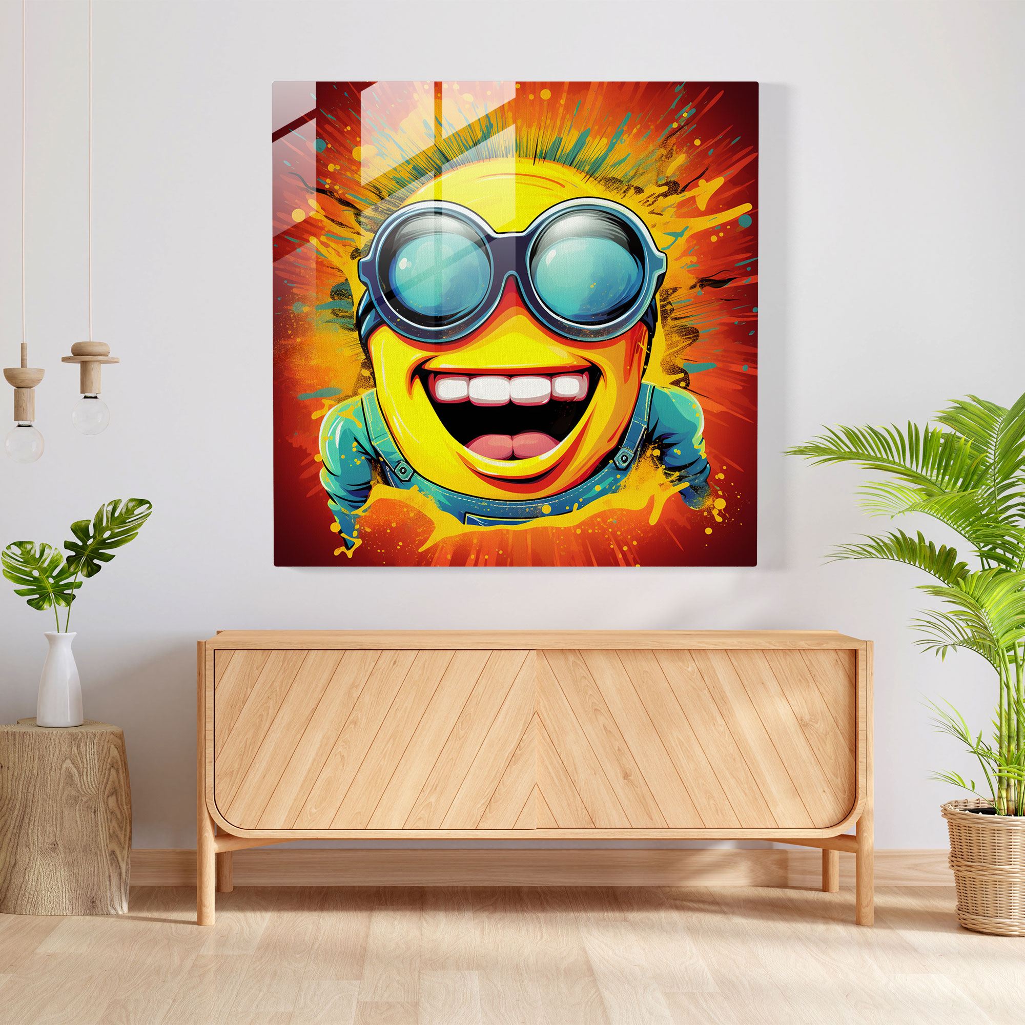 Minions Retro Pop Art Cam Tablo - Minions Modern Sanat Enerji Canlı Renkler