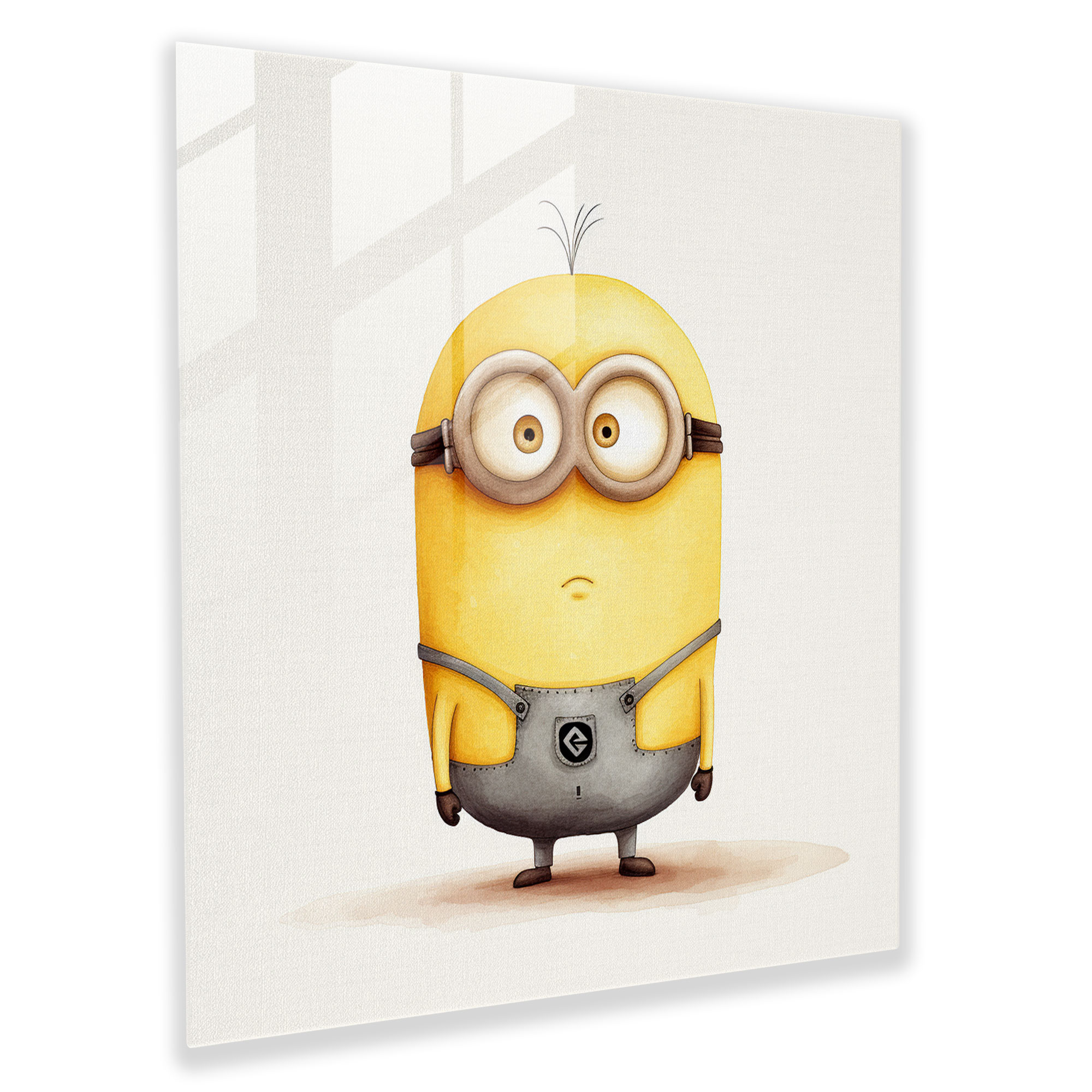 Minions Minimalist Cam Tablosu - Beyaz Arka Planlı Minions Duvar Sanatı