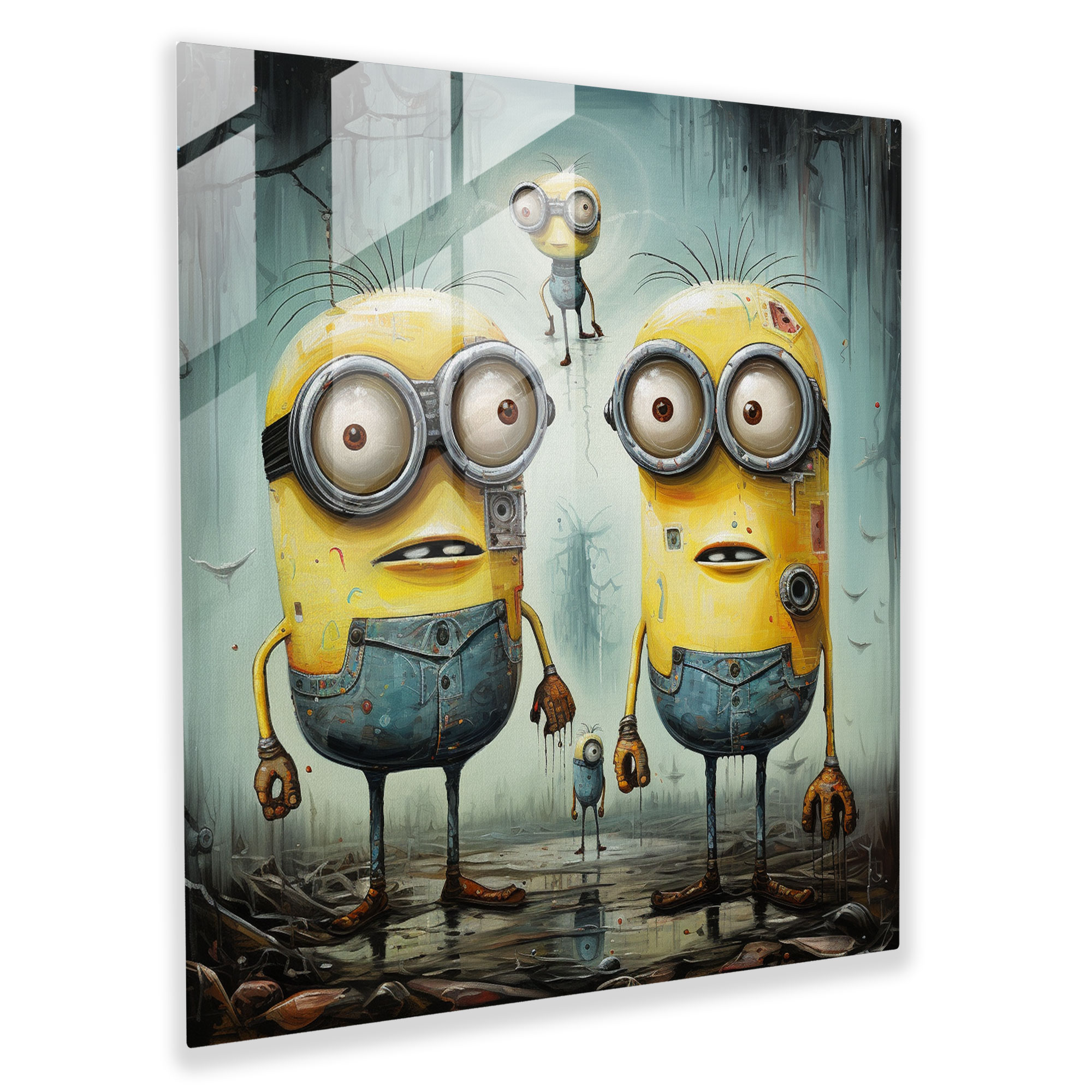 Minions Abstract Art Glass Print - Minions, Surreal, Dreamlike, Glass Art