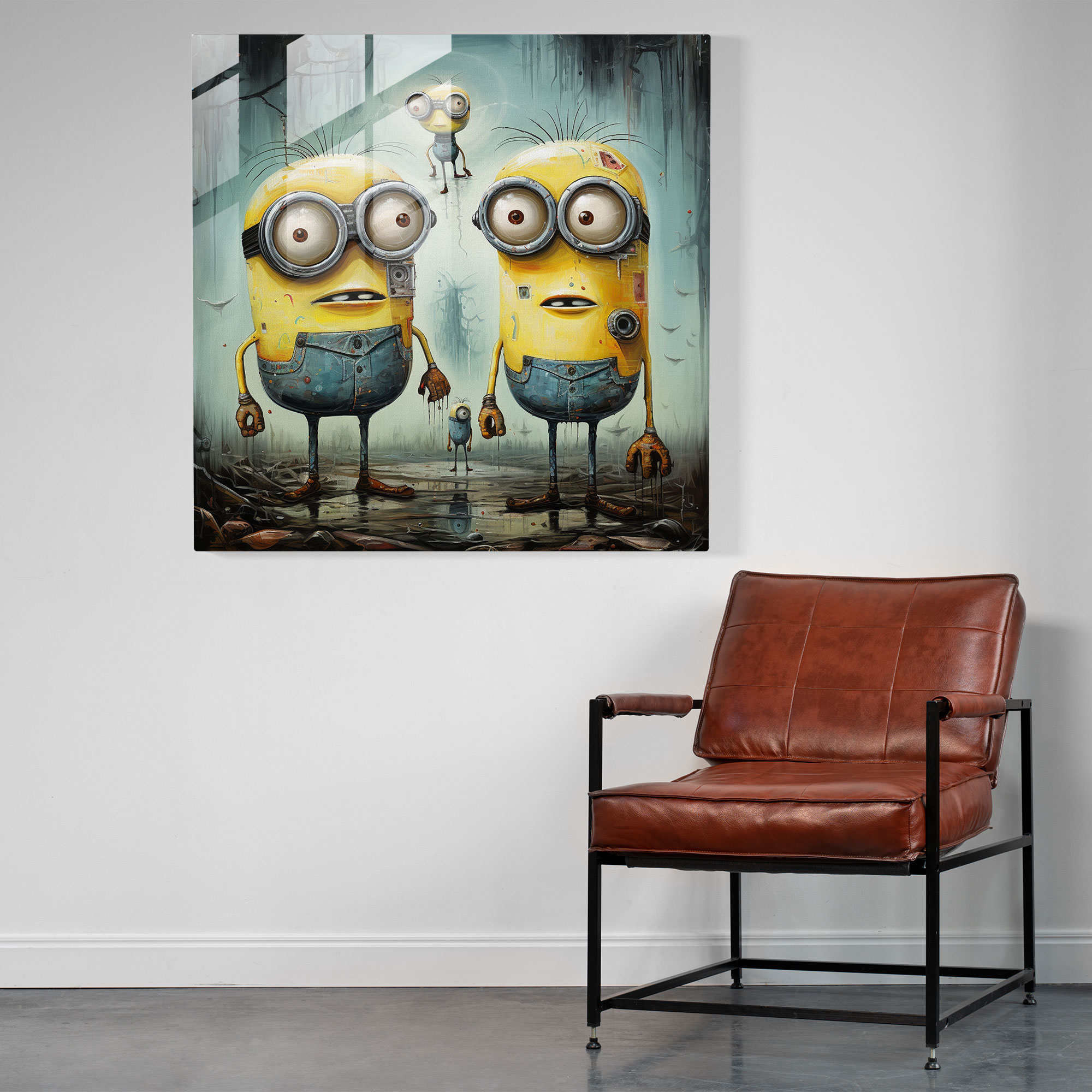 Minions Abstract Art Glass Print - Minions, Surreal, Dreamlike, Glass Art