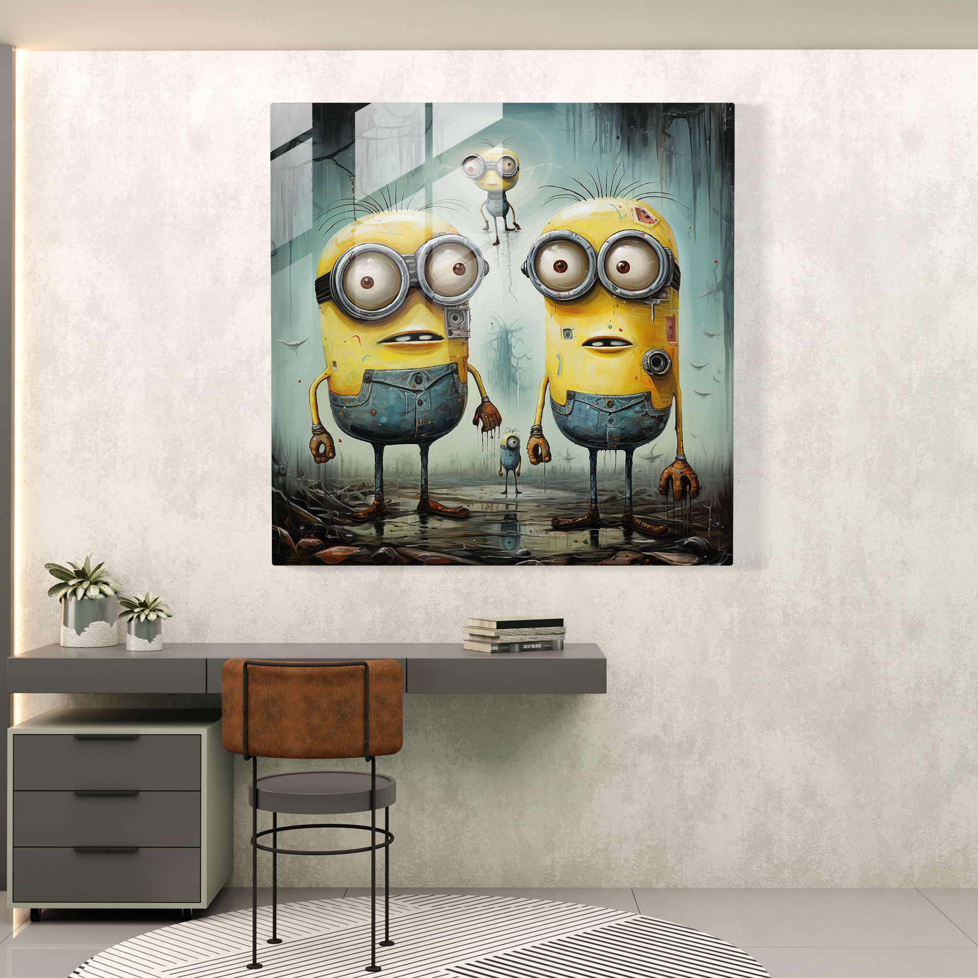 Minions Abstract Art Glass Print - Minions, Surreal, Dreamlike, Glass Art