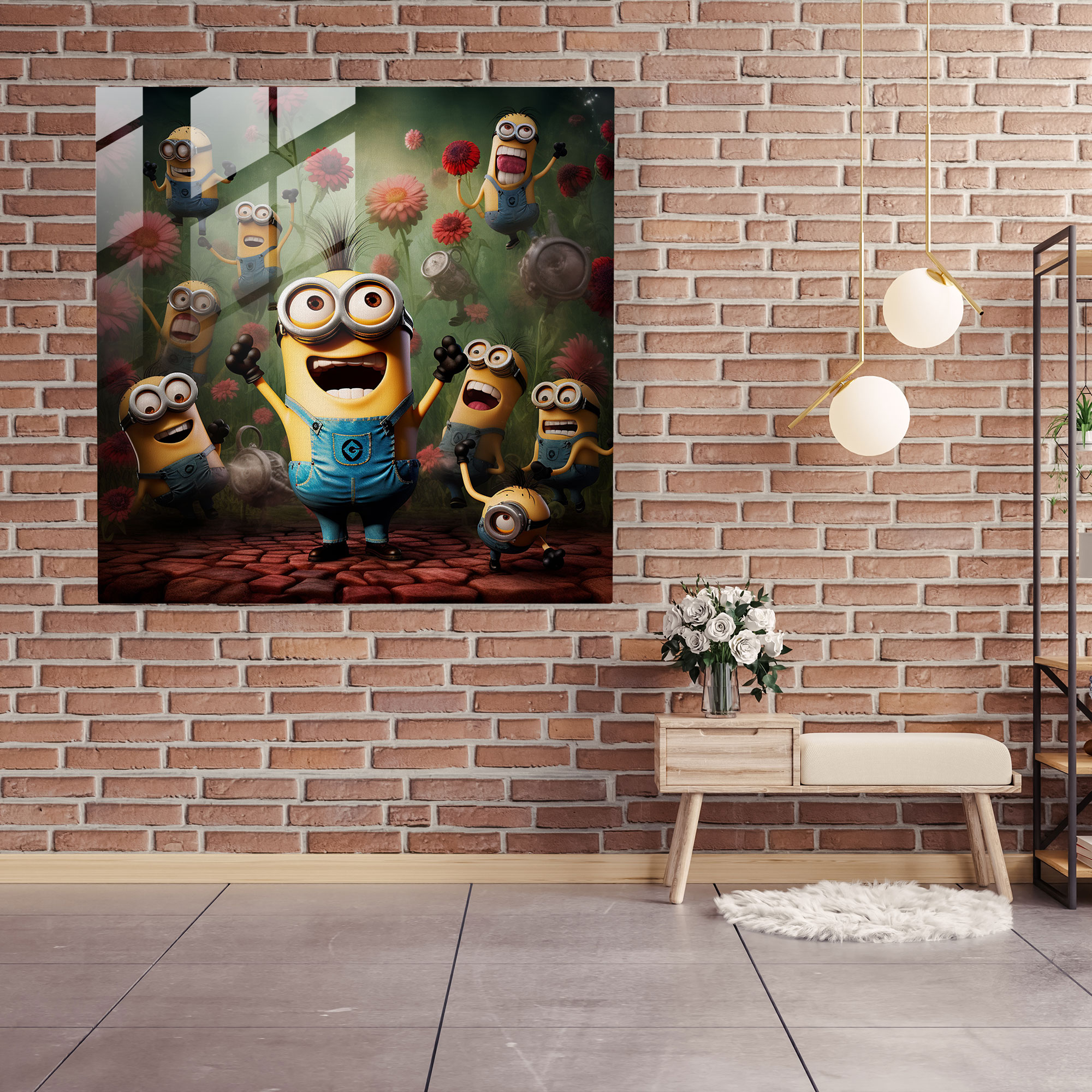 Minions Eğlenceli Koleksiyon Cam Tablo - Minions Modern Sanat Ev Dekorasyonu Oyunbaz