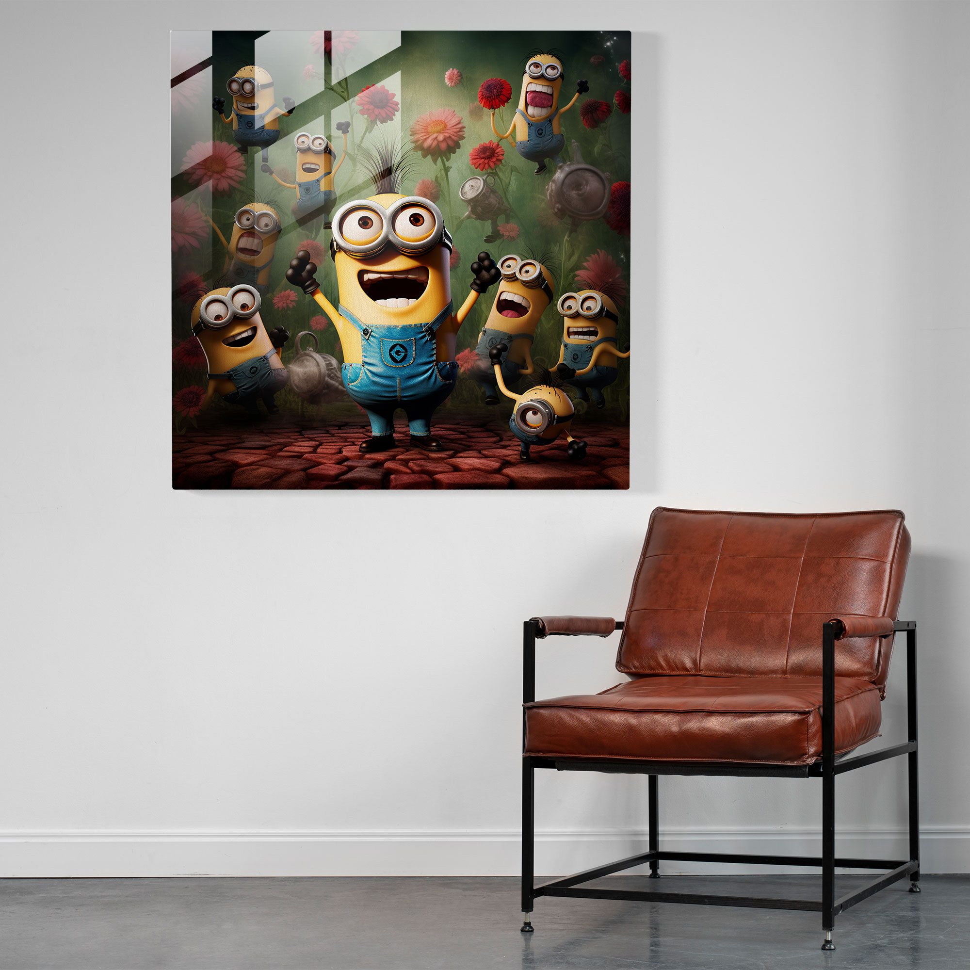 Minions Eğlenceli Koleksiyon Cam Tablo - Minions Modern Sanat Ev Dekorasyonu Oyunbaz