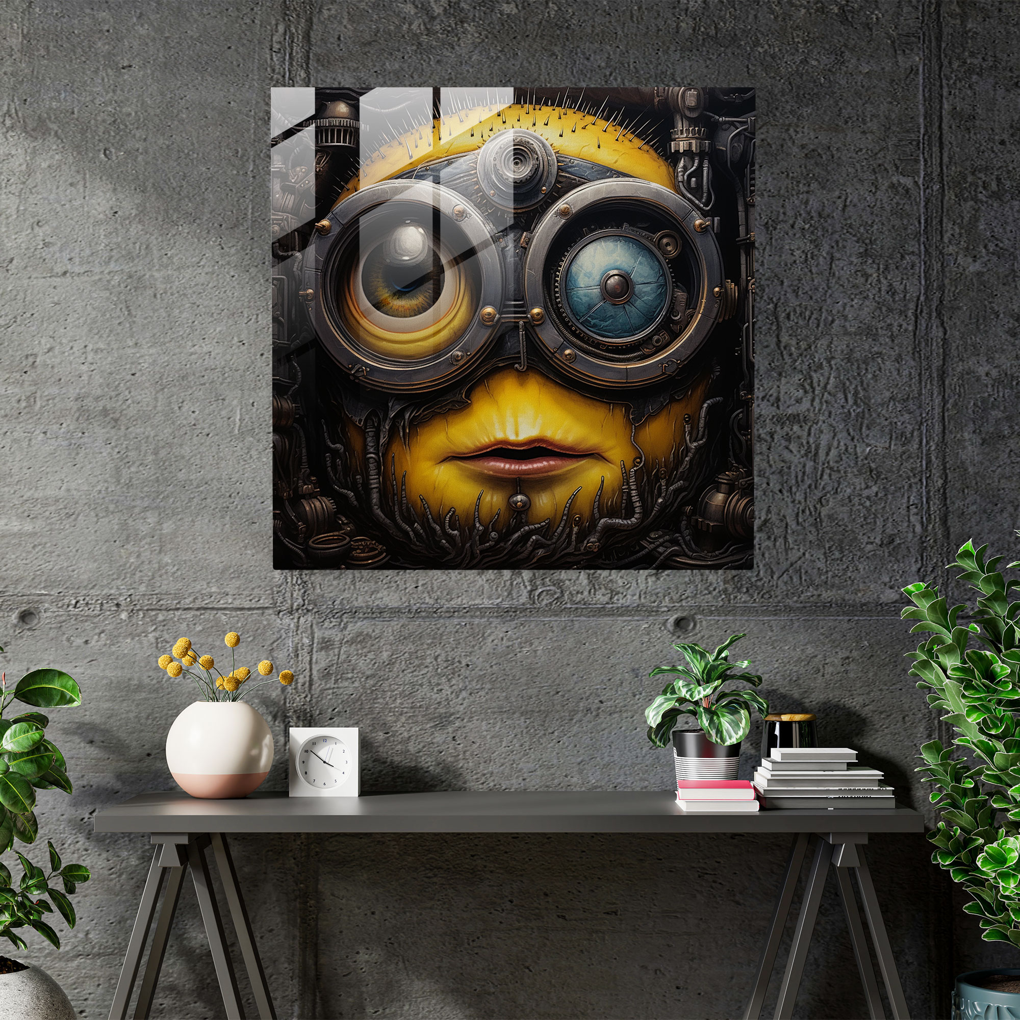 Minions Gerçekçi Portre Cam Tablo - Minions Detaylı Desenler Benzersiz Kişilik Modern Sanat