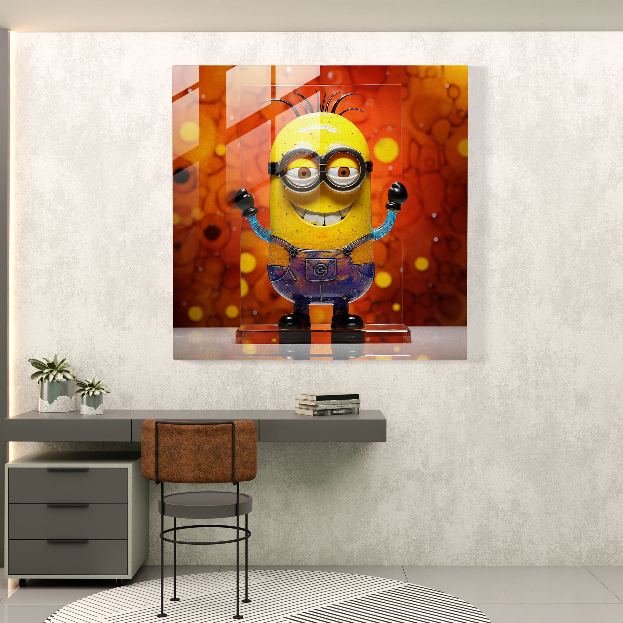 Minions Soyut Cam Tablo - Minions Cam Tablo Cam Duvar Sanatı