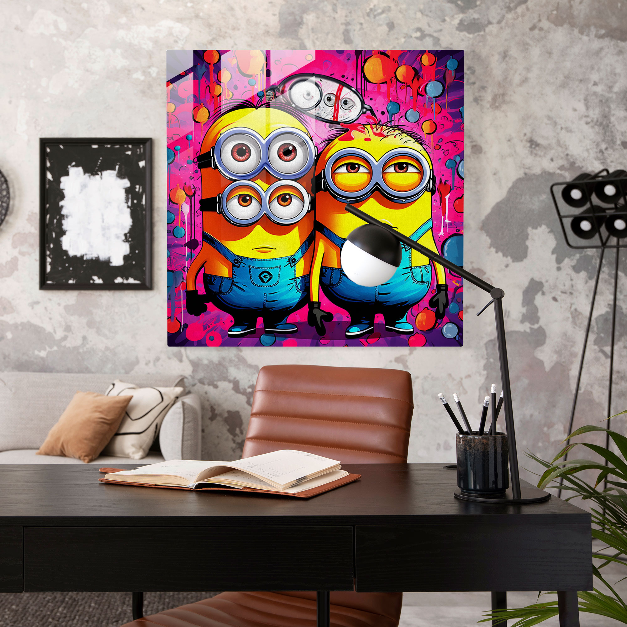 Pop Art Minions Cam Tablo - Minions İllüstrasyon Modern Sanat
