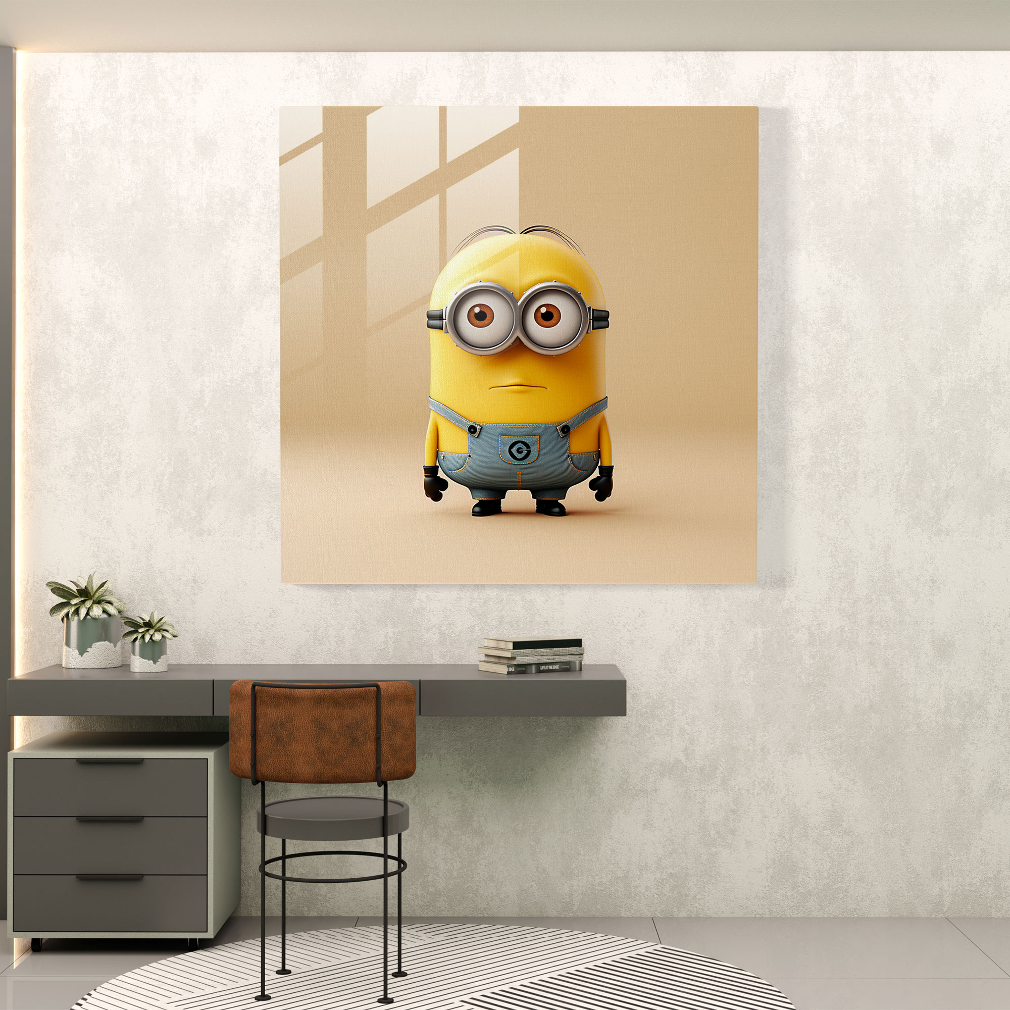 Minimalist Minion Glass Print - Minions, Minions, Clean Background, Glass Art