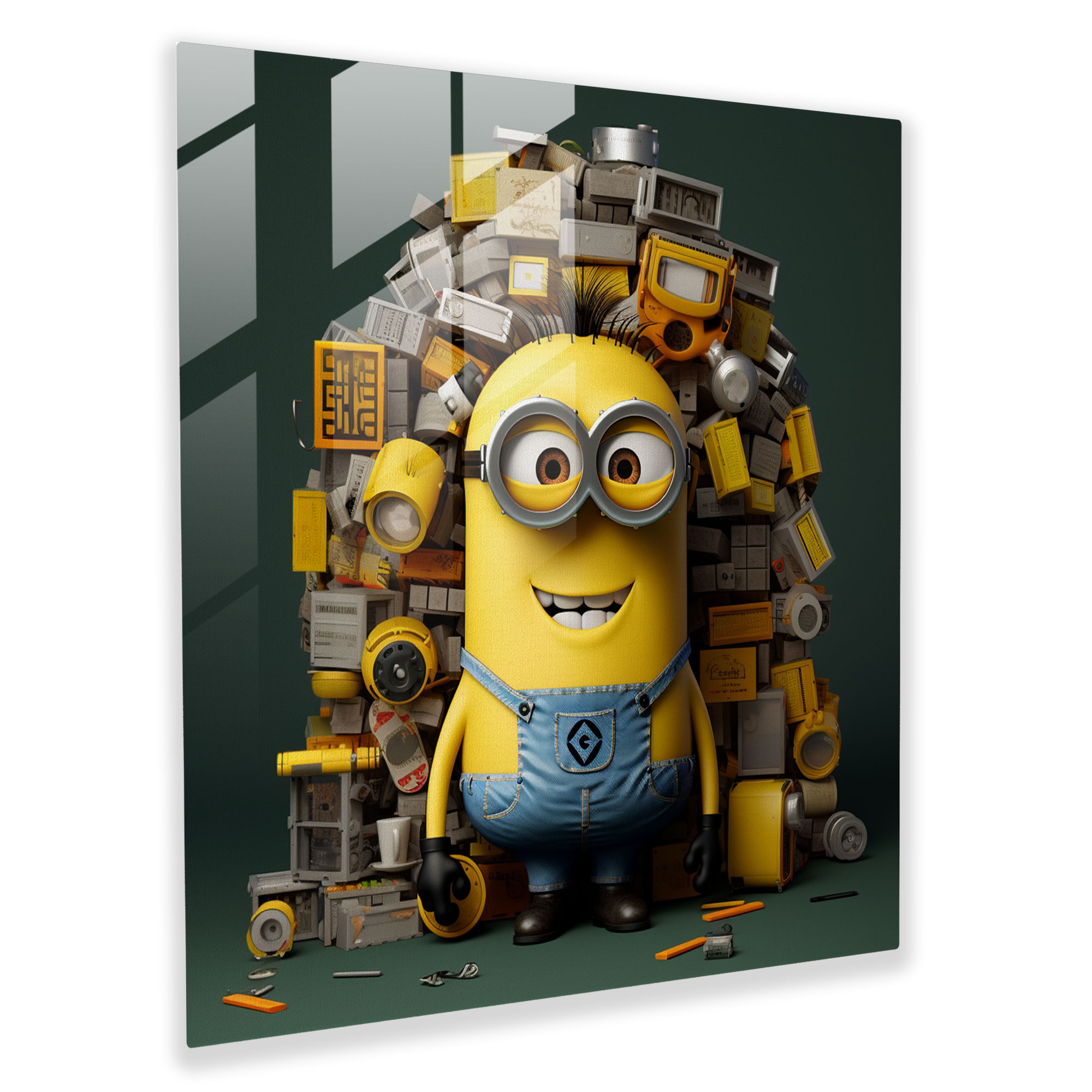 Minions Tipografi Cam Tablo - Minions Cam Sanatı Duvar Dekorasyonu