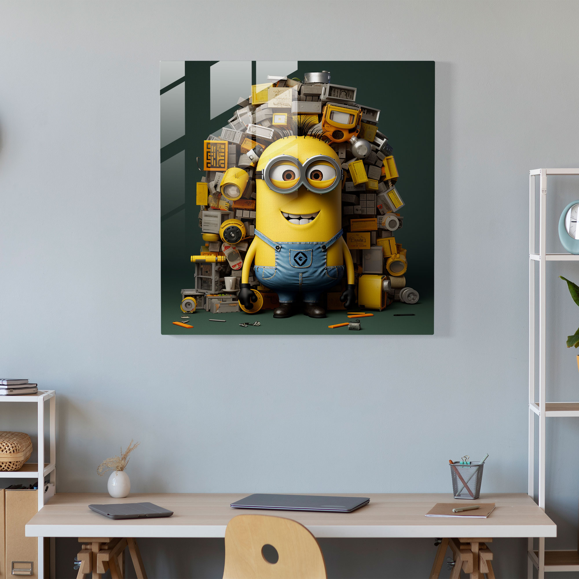 Minions Tipografi Cam Tablo - Minions Cam Sanatı Duvar Dekorasyonu