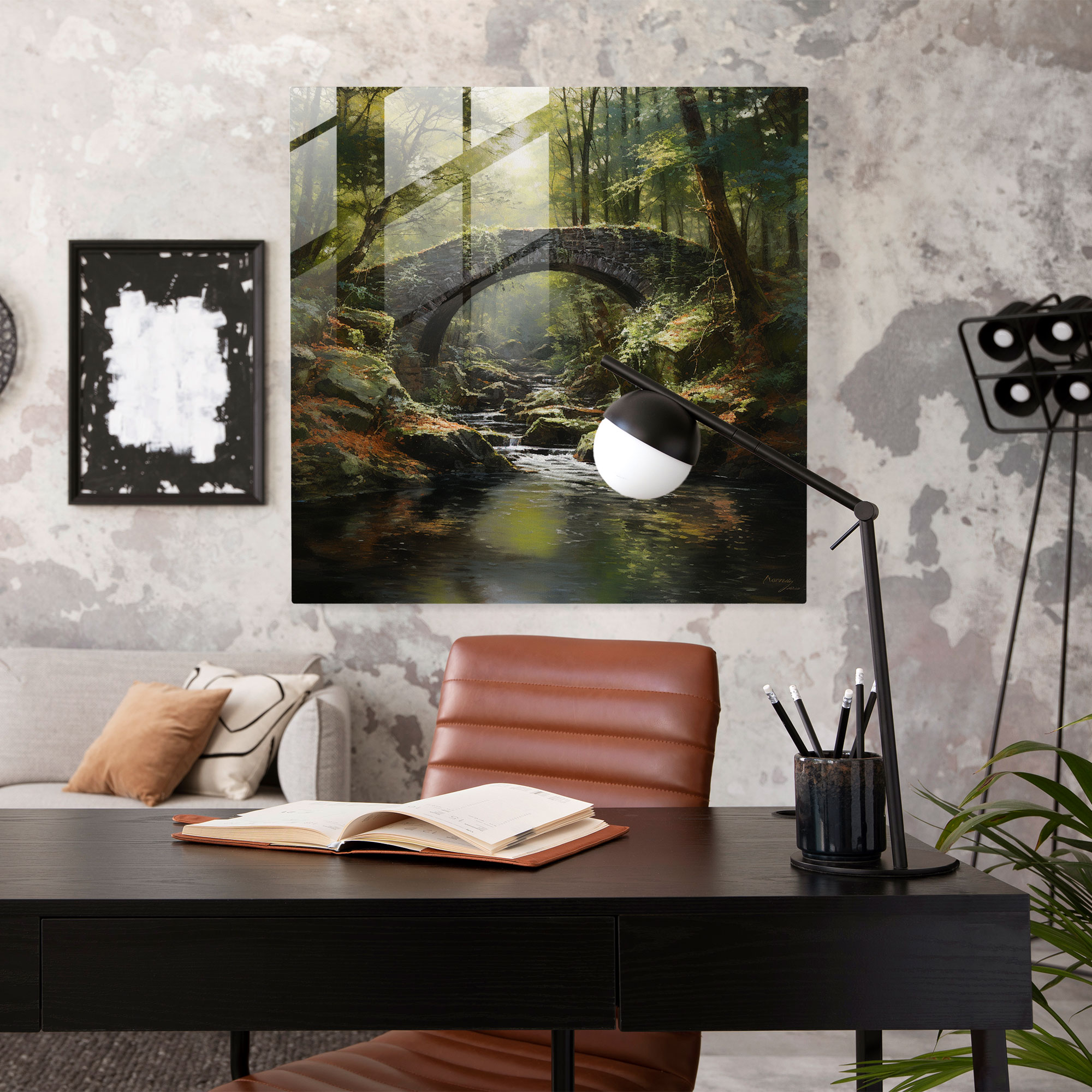 Peaceful Moss Glass Wall Art - Moss, Glass Wall Art, Moss, Moss-Covered Stone Bridge