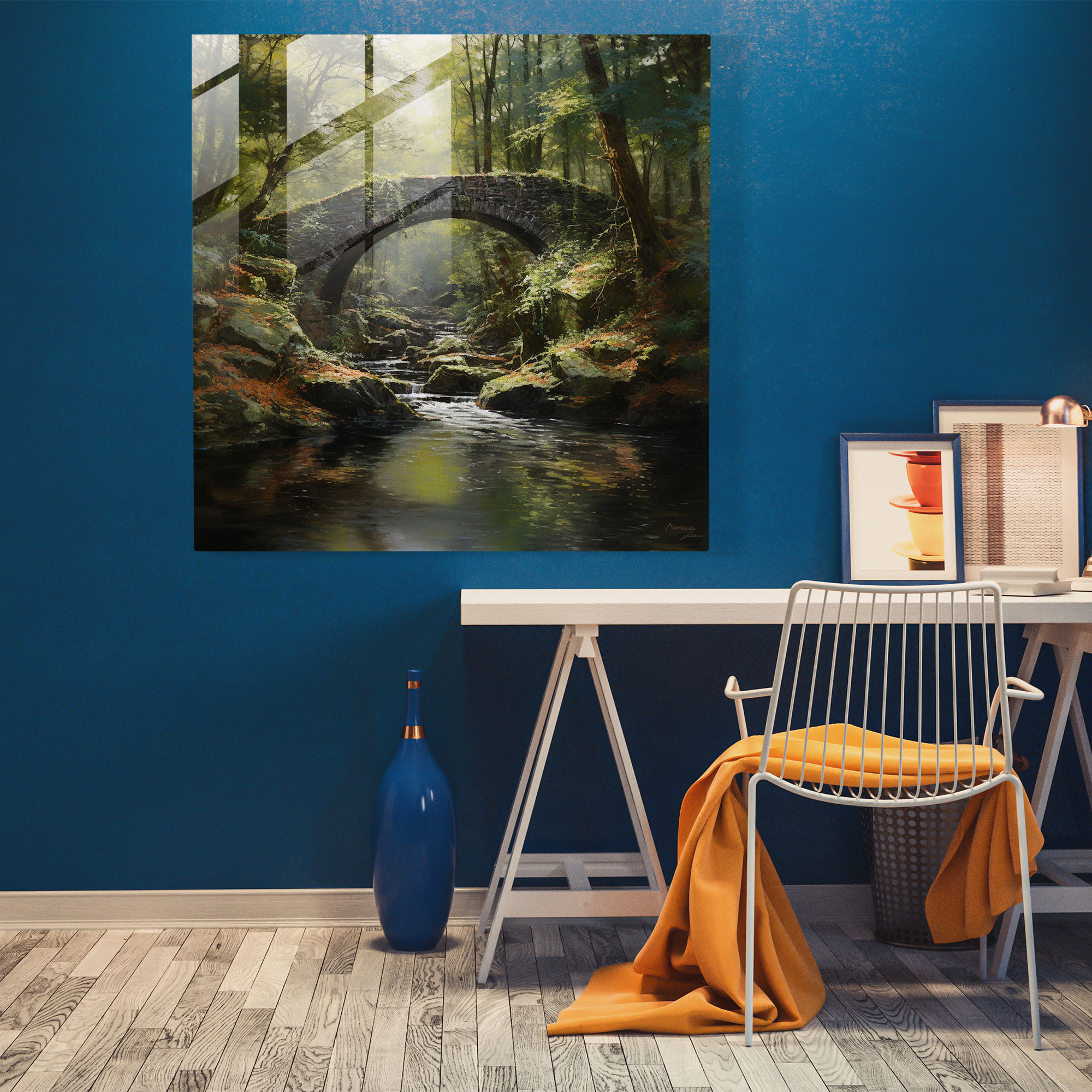 Peaceful Moss Glass Wall Art - Moss, Glass Wall Art, Moss, Moss-Covered Stone Bridge
