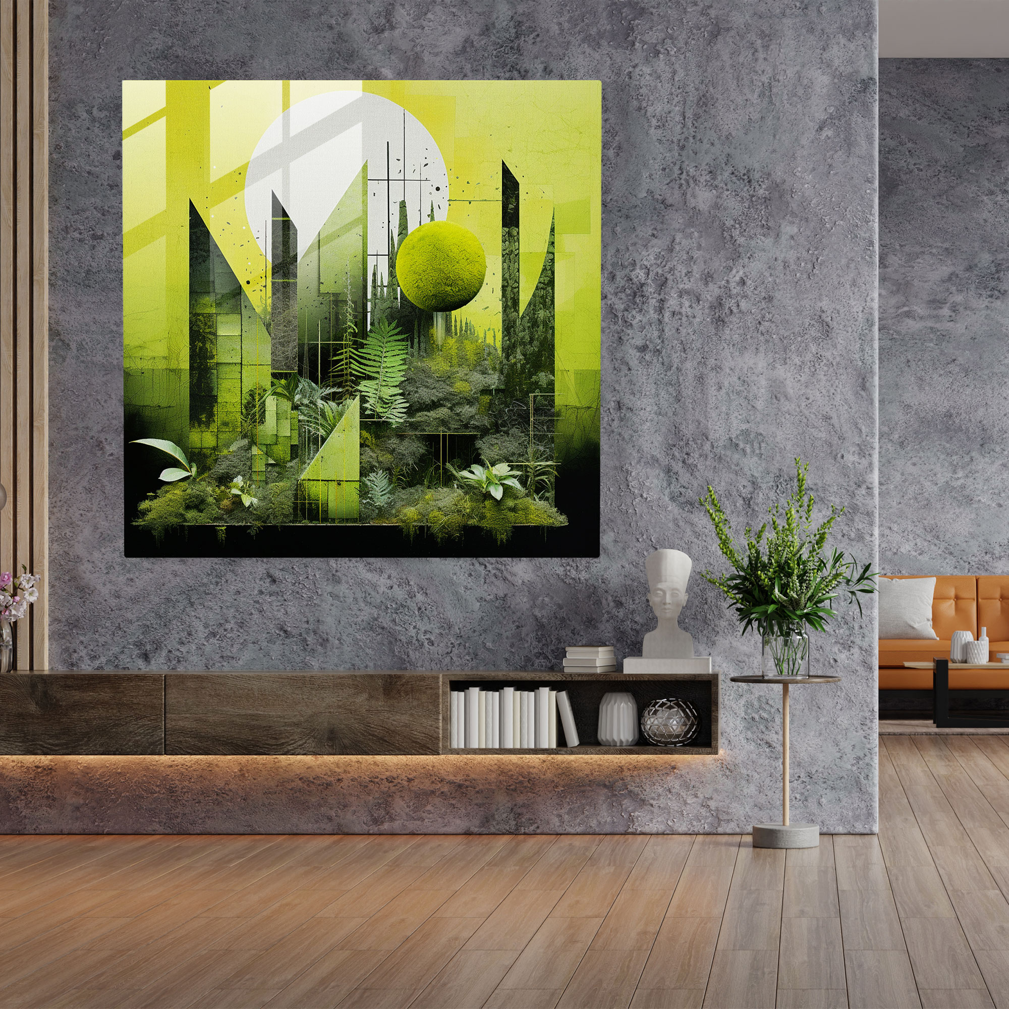 Vibrant Moss Glass Print - Moss, Contemporary Collage, Vibrant Green Moss, Glass Print