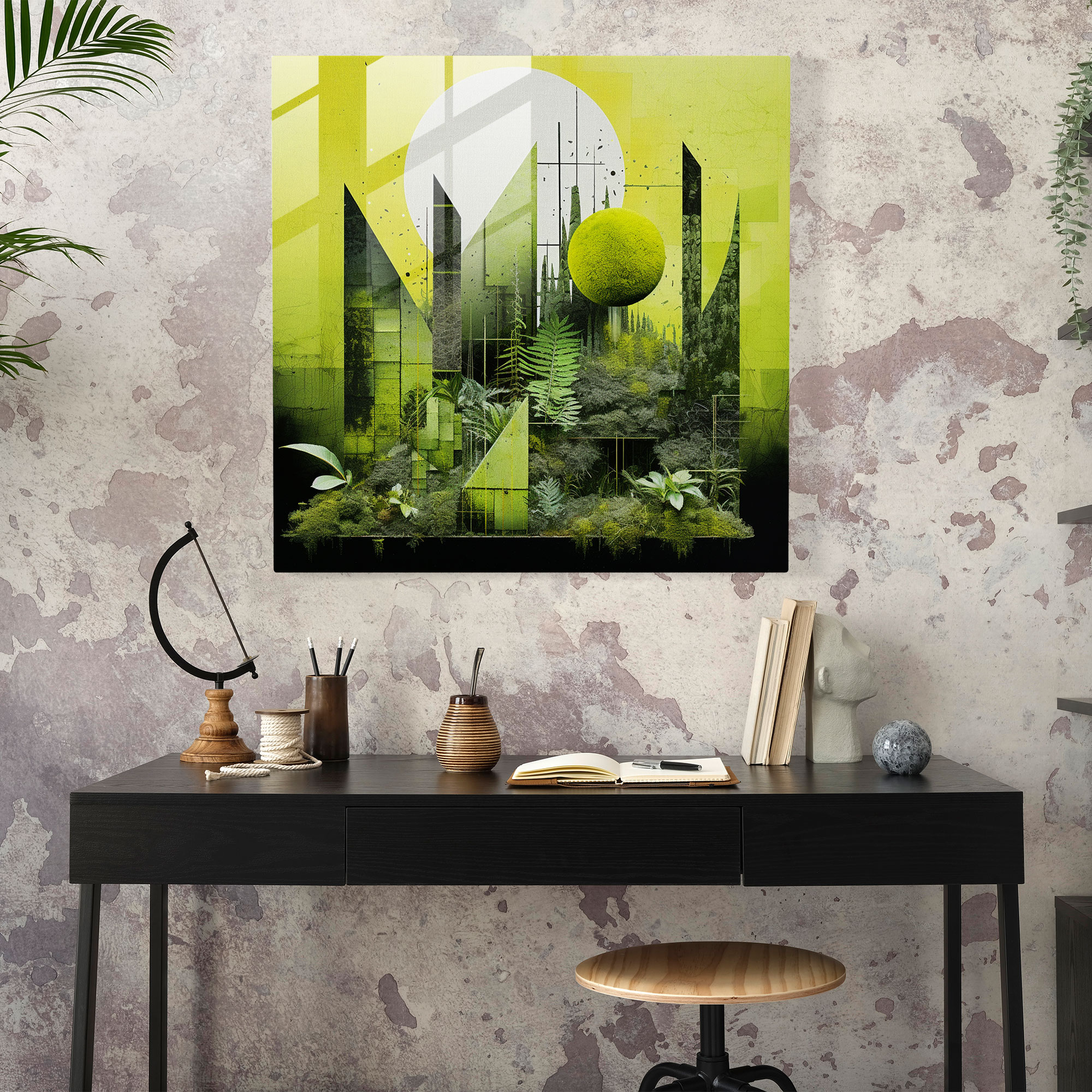Vibrant Moss Glass Print - Moss, Contemporary Collage, Vibrant Green Moss, Glass Print