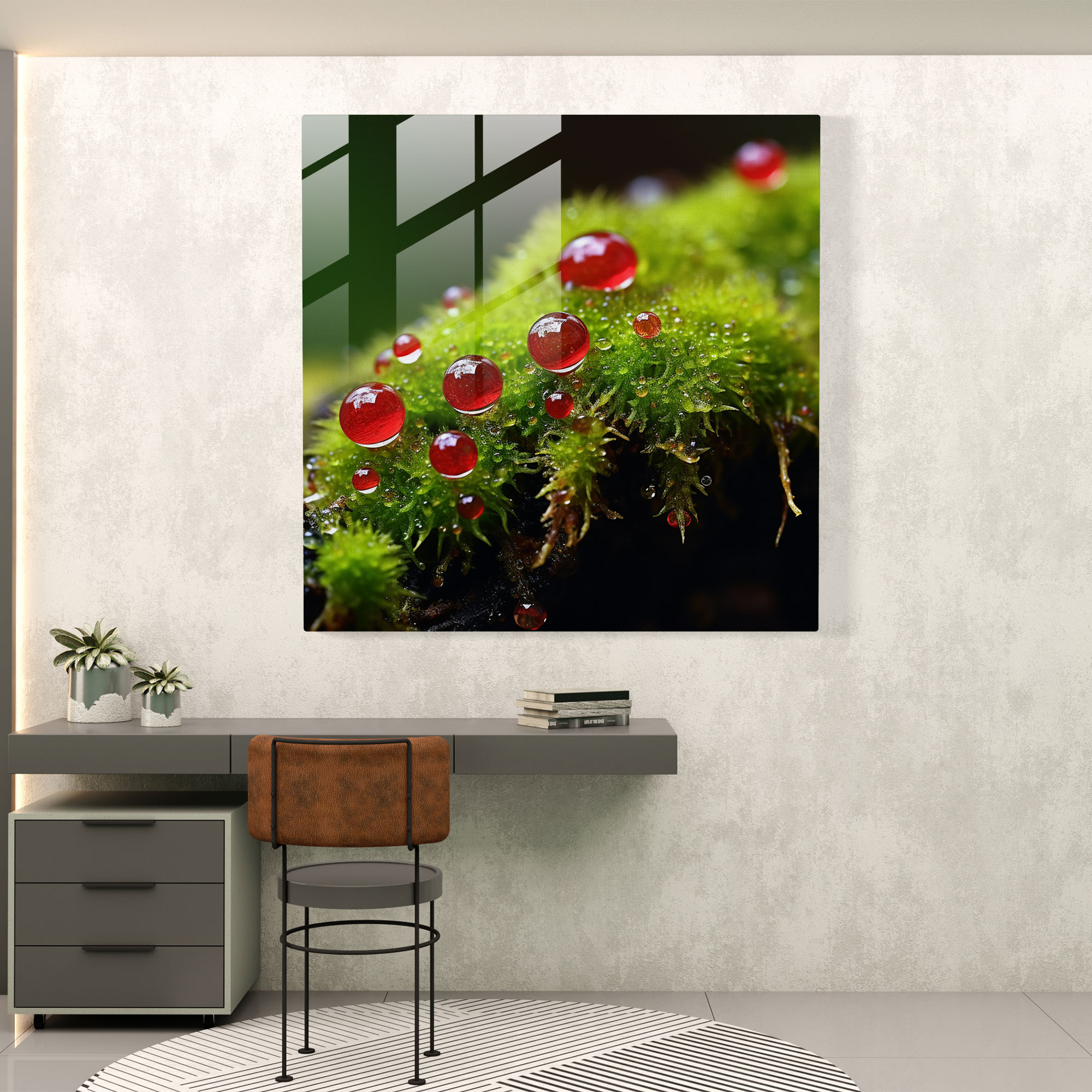 Velvety Moss Glass Wall Art - Moss, Dewdrops, Home Decoration, Nature's Intricate Details