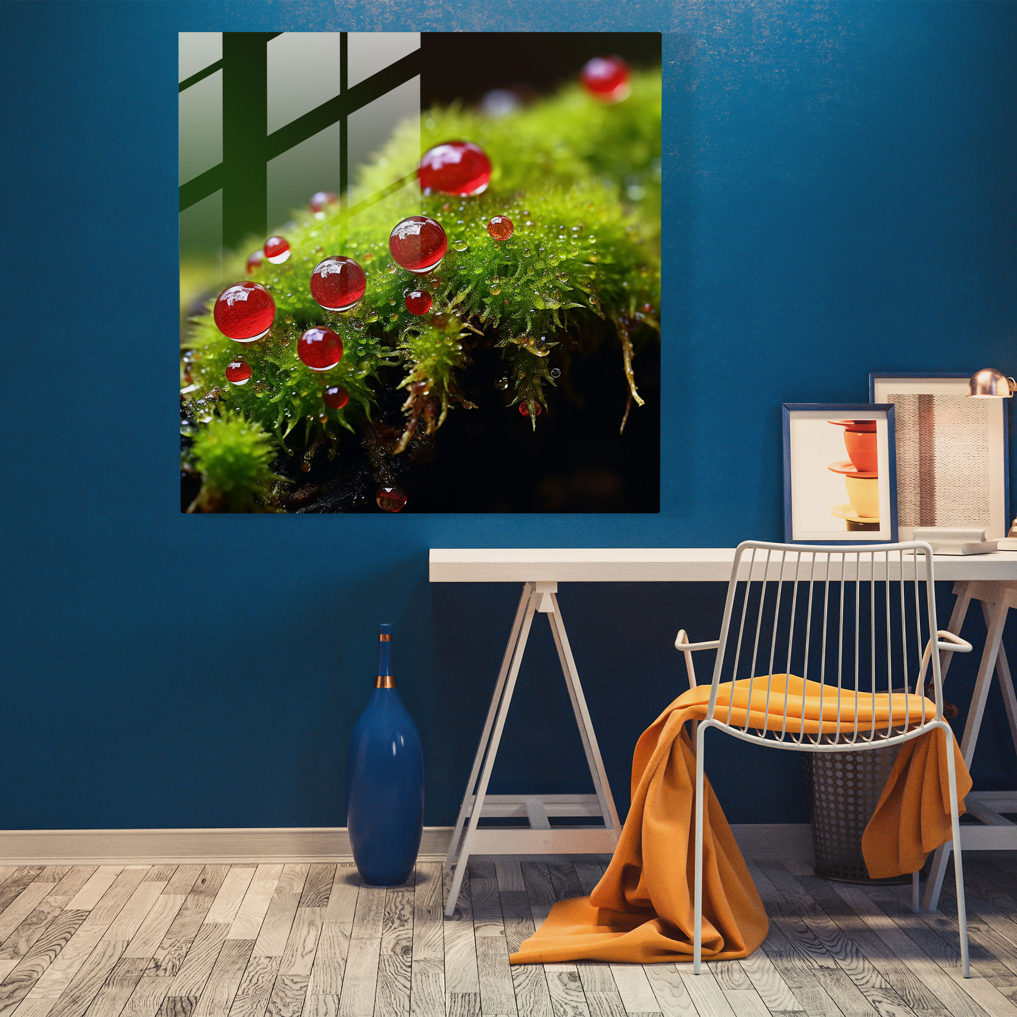 Velvety Moss Glass Wall Art - Moss, Dewdrops, Home Decoration, Nature's Intricate Details