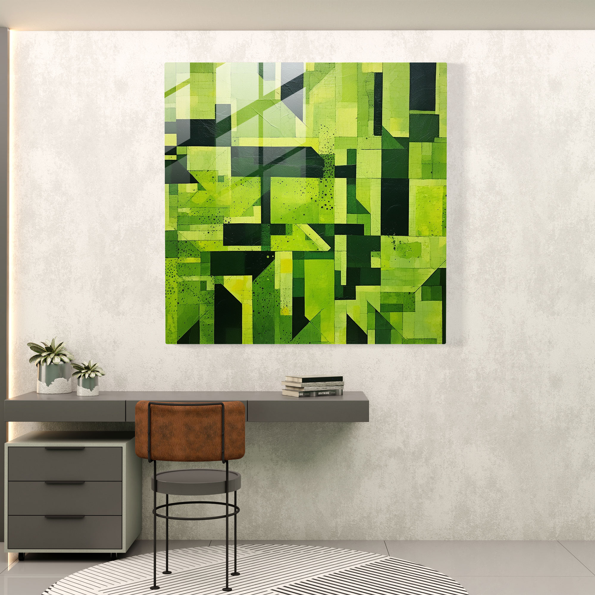 Geometric Moss Glass Wall Art - Moss, Moss, Modern Art, Home Decoration