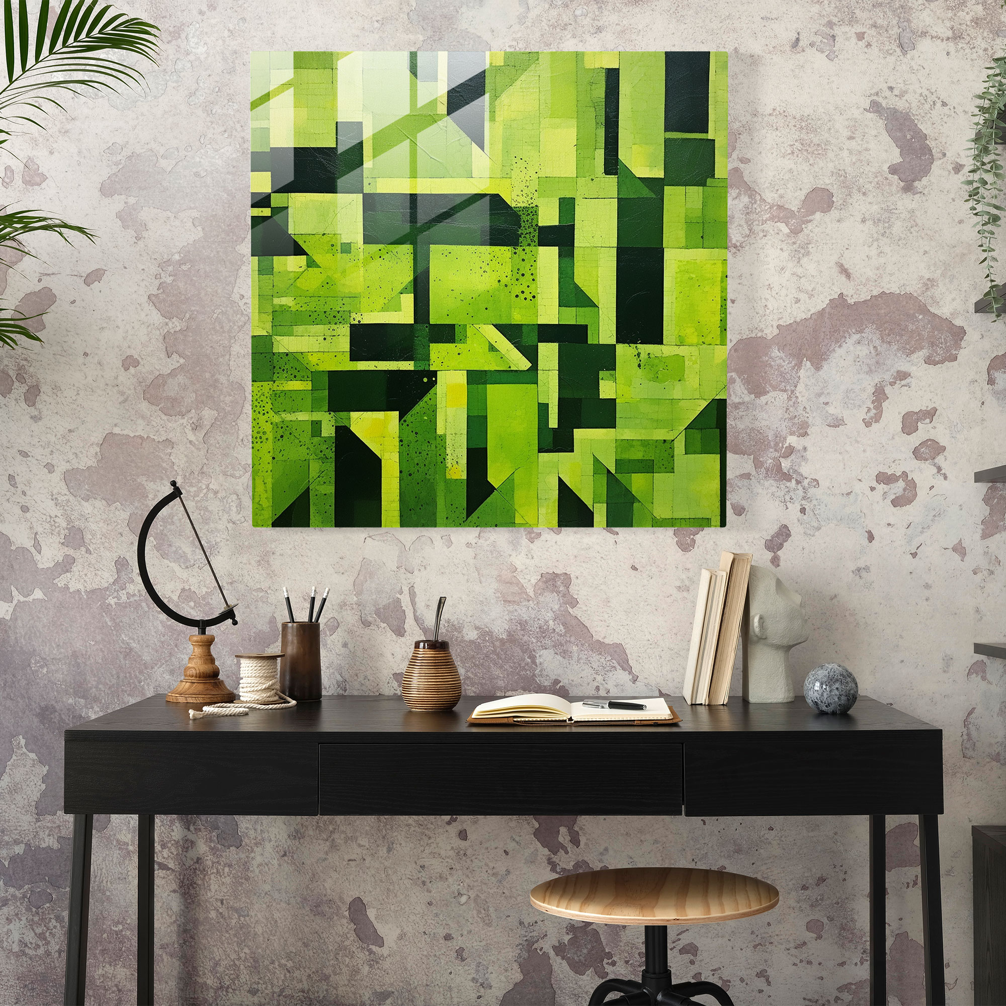 Geometric Moss Glass Wall Art - Moss, Moss, Modern Art, Home Decoration