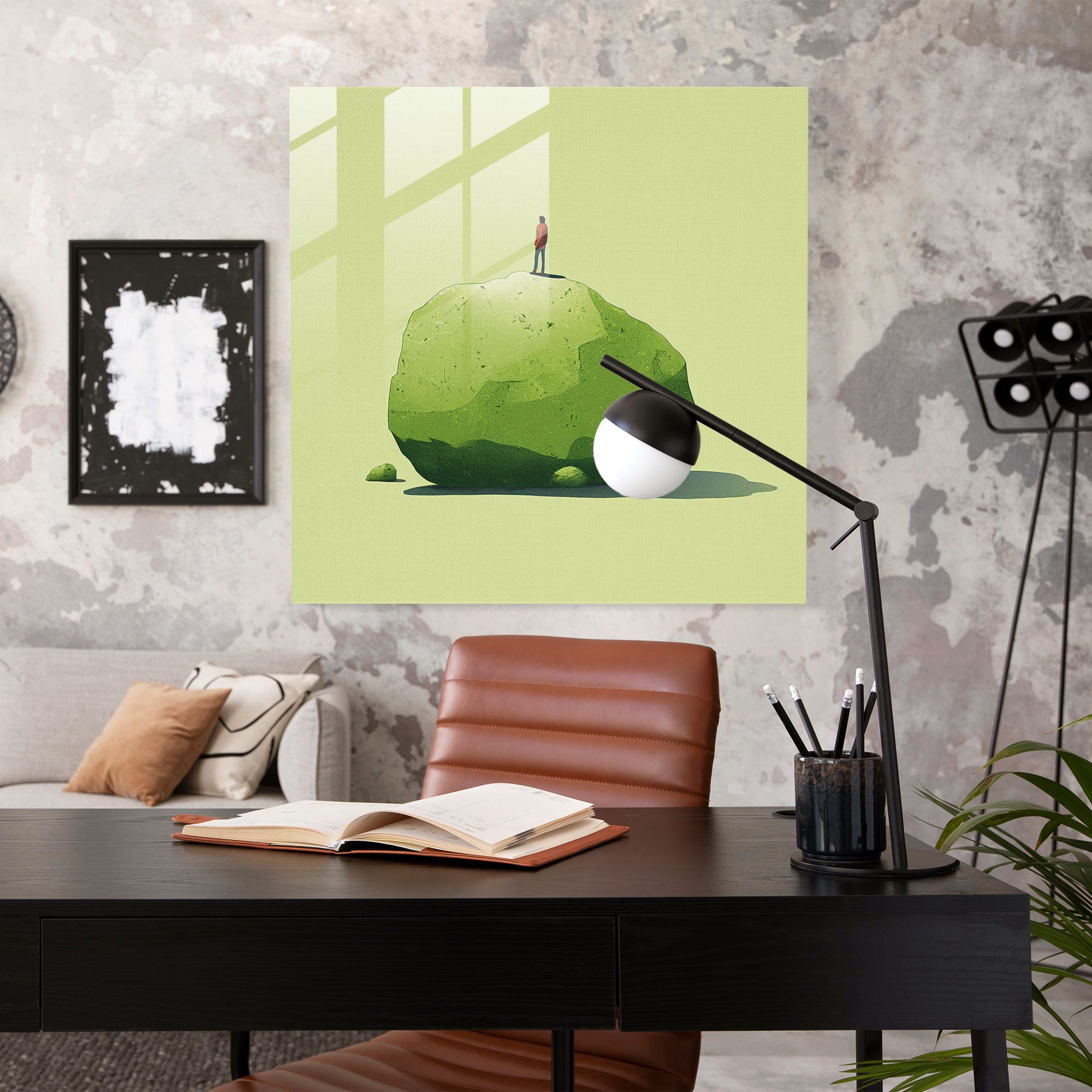 Tranquil Moss Glass Print - Moss, Wall Decoration, Moss, Minimalist Illustration