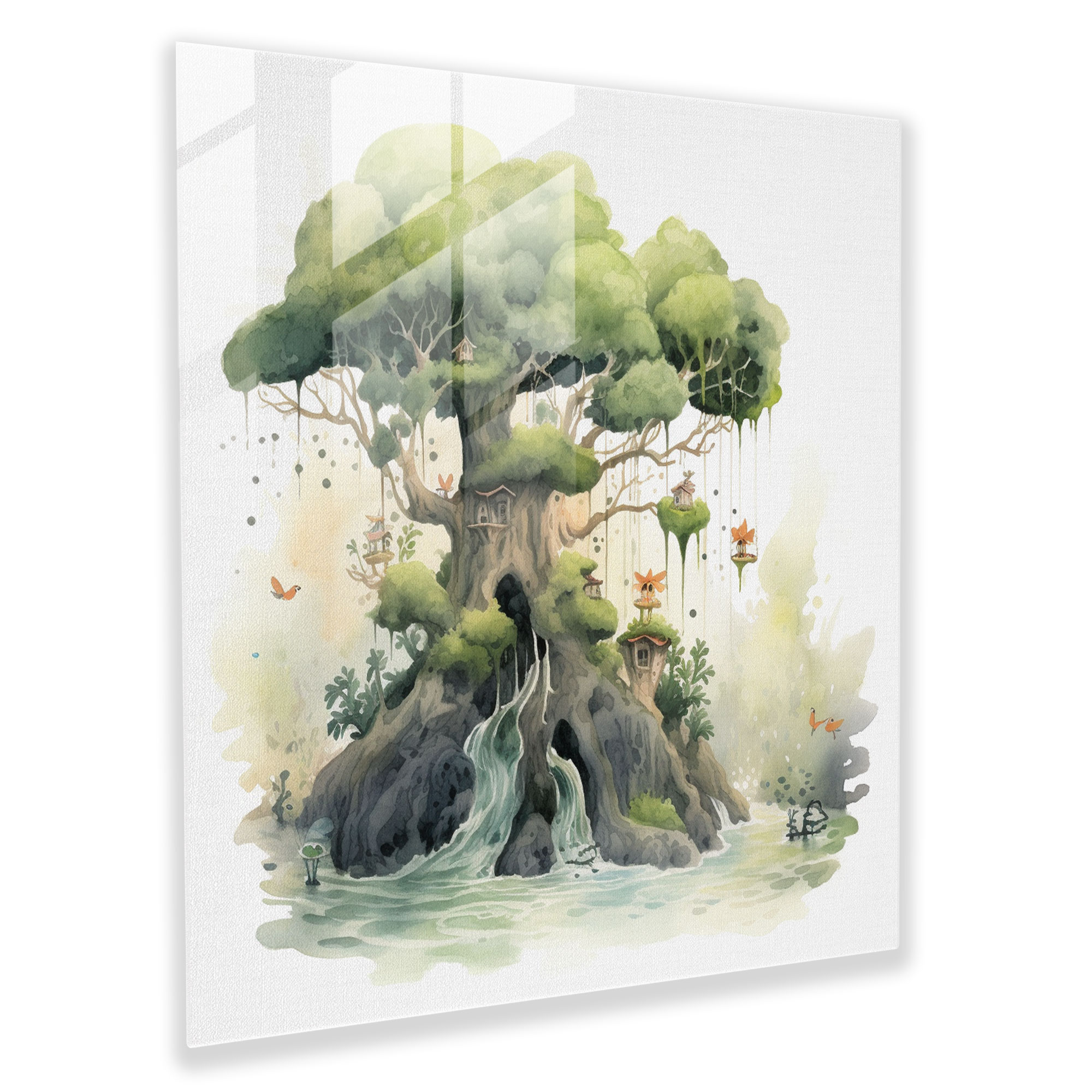 Enchanted Moss Fairies Glass Print - Moss, Modern Art, Magical, Glass Art