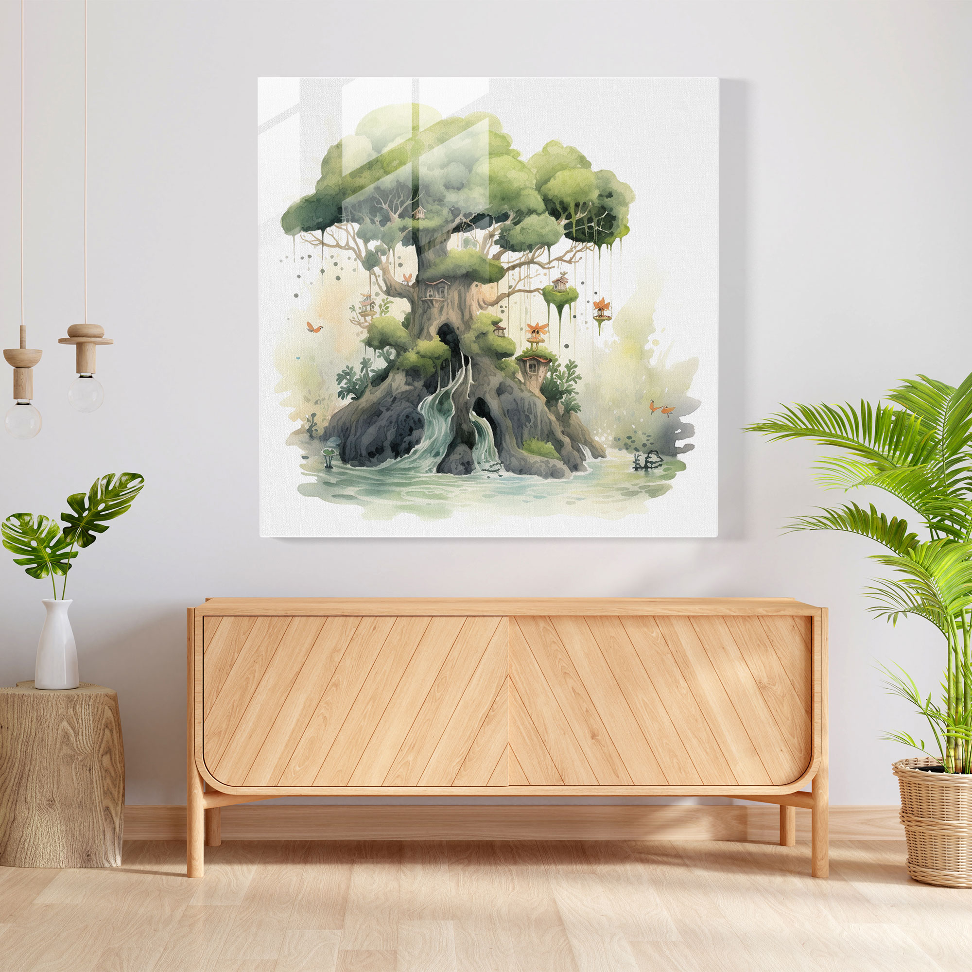Enchanted Moss Fairies Glass Print - Moss, Modern Art, Magical, Glass Art