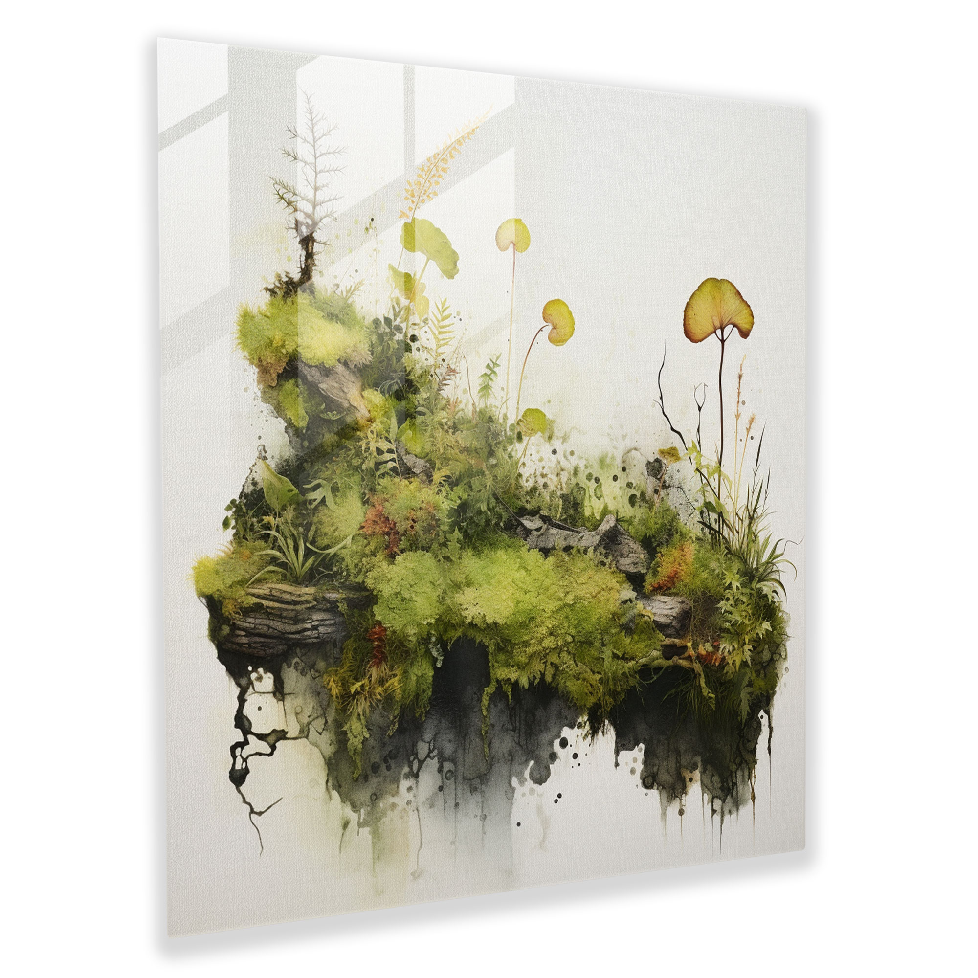 Abstract Moss Composition Glass Print - Moss, Wall Decoration, Nature-Inspired, Home Decoration