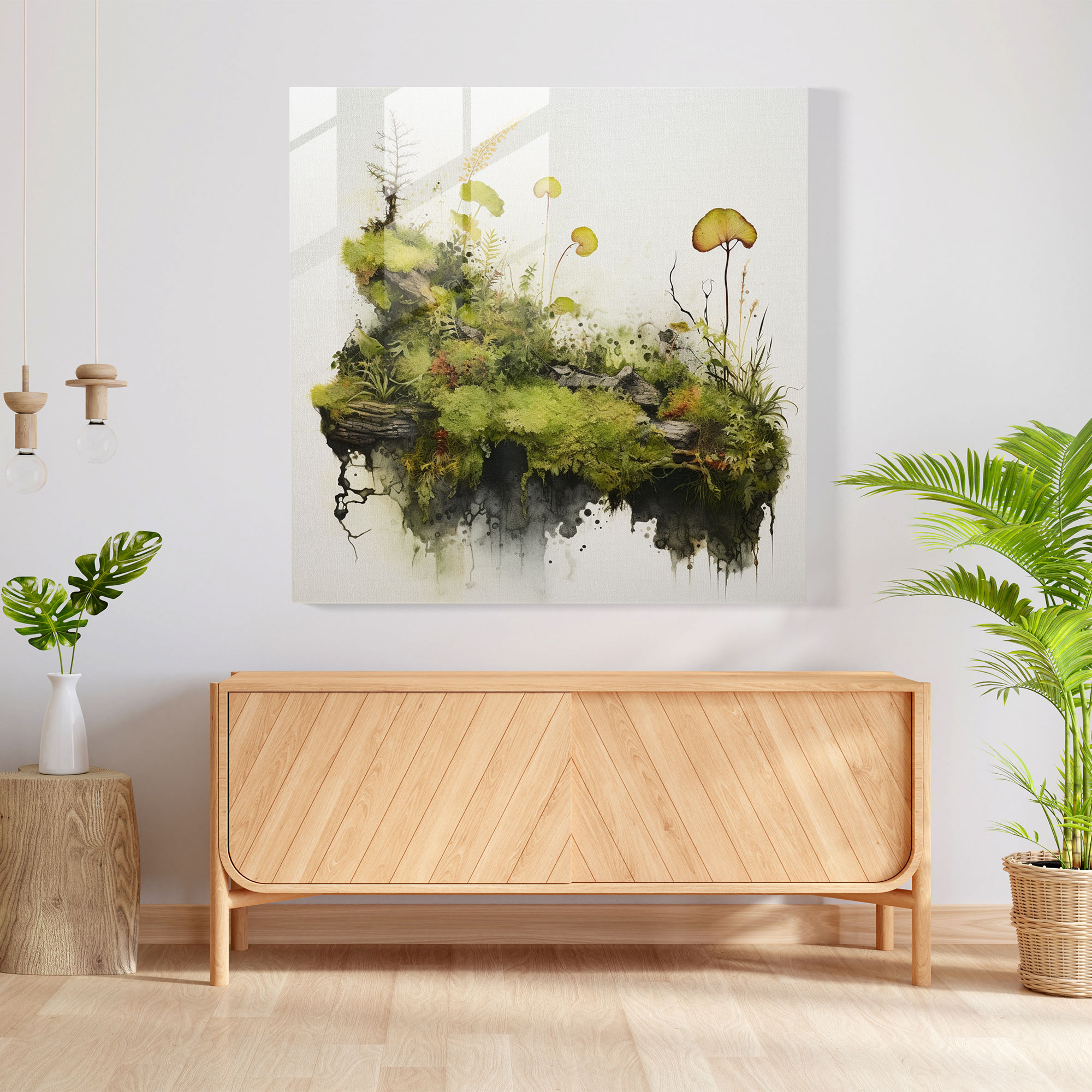 Abstract Moss Composition Glass Print - Moss, Wall Decoration, Nature-Inspired, Home Decoration
