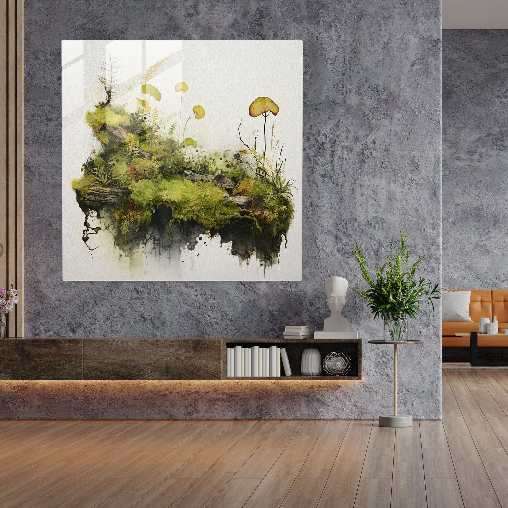 Abstract Moss Composition Glass Print - Moss, Wall Decoration, Nature-Inspired, Home Decoration
