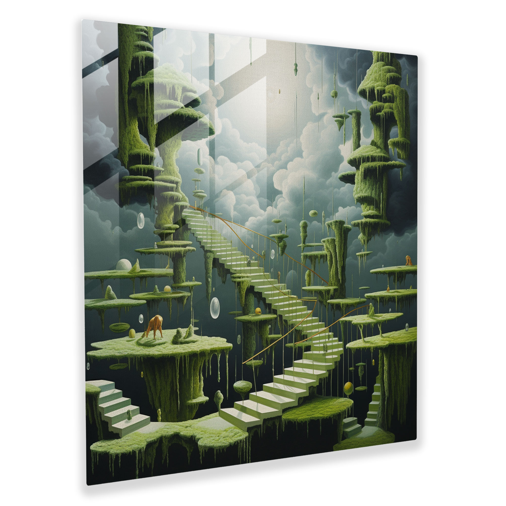 Mossy Staircase Glass Print - Moss, Wall Decoration, Mystery, Glass Wall Art