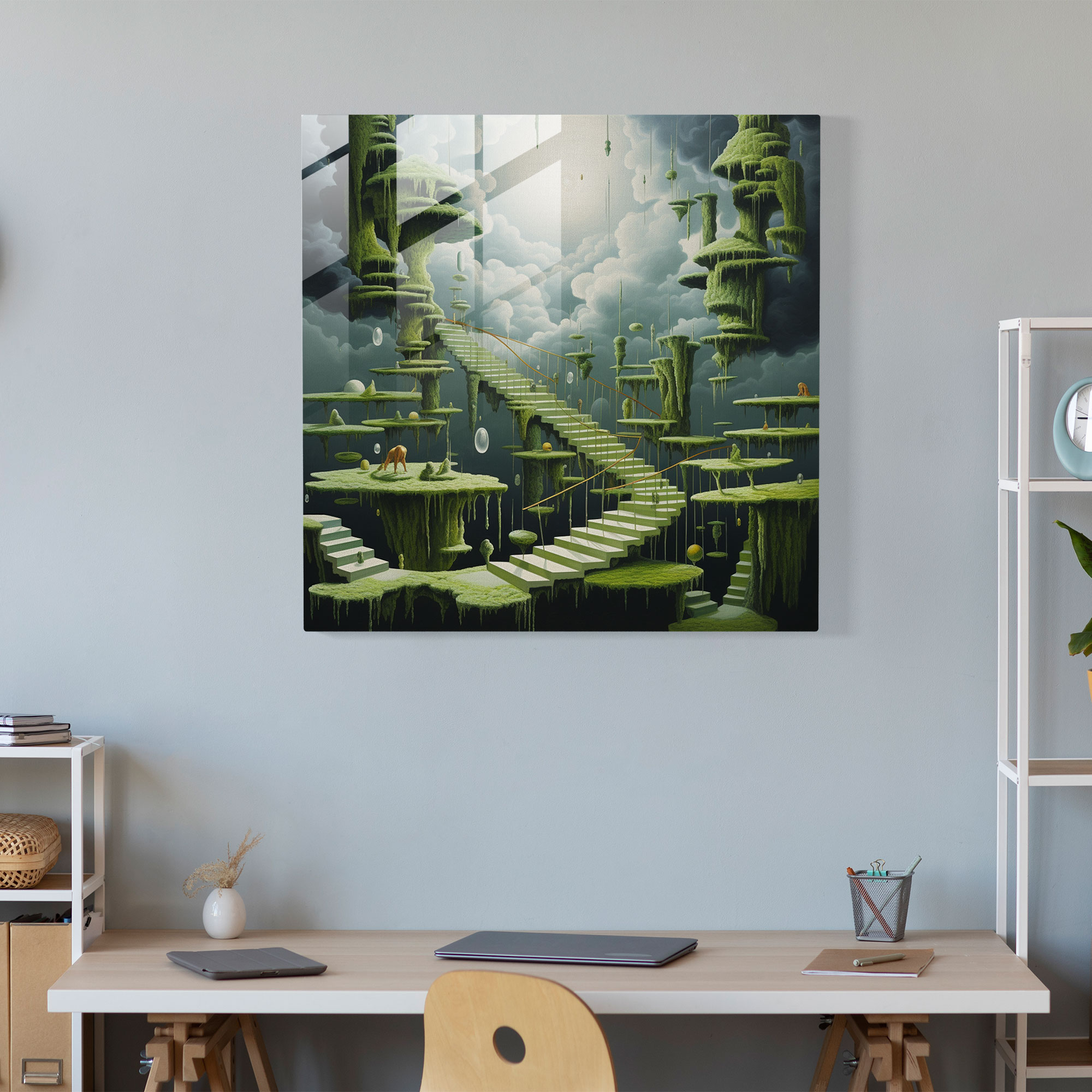 Mossy Staircase Glass Print - Moss, Wall Decoration, Mystery, Glass Wall Art