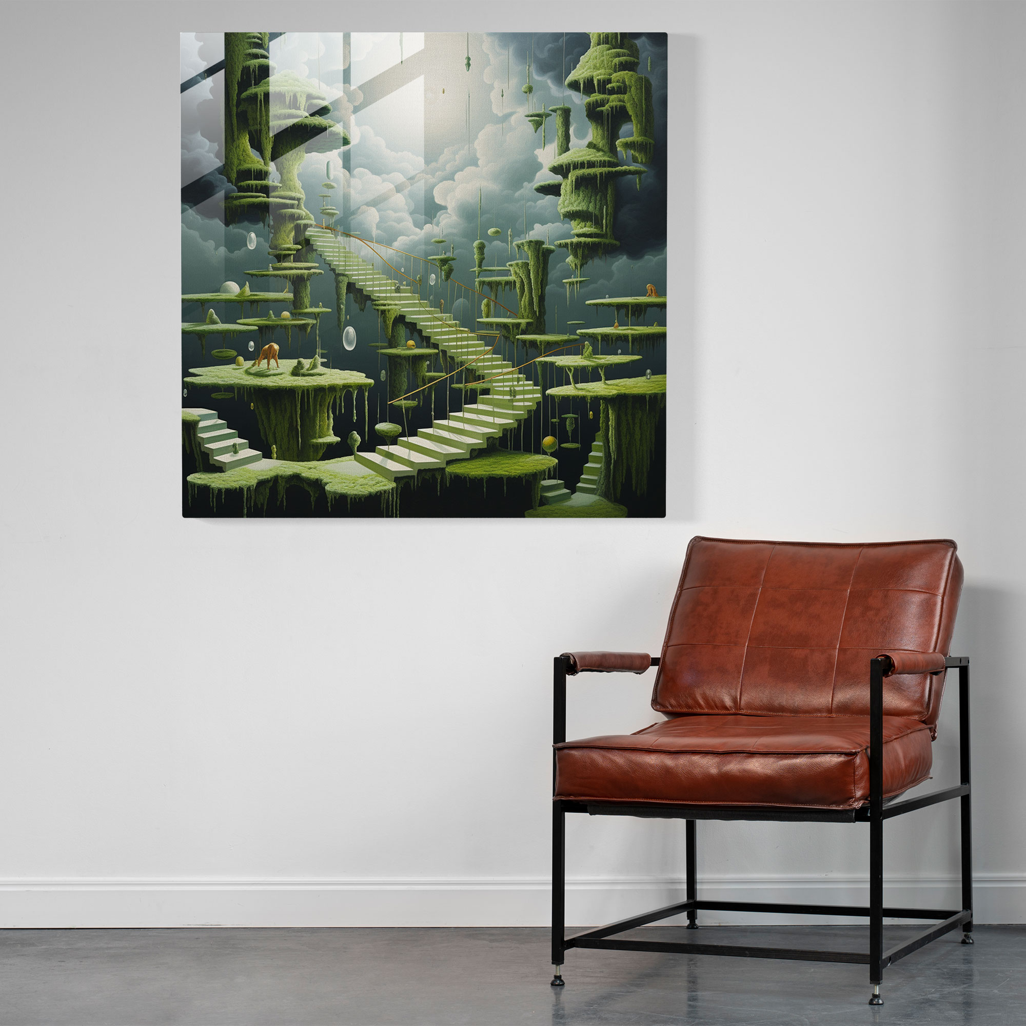 Mossy Staircase Glass Print - Moss, Wall Decoration, Mystery, Glass Wall Art
