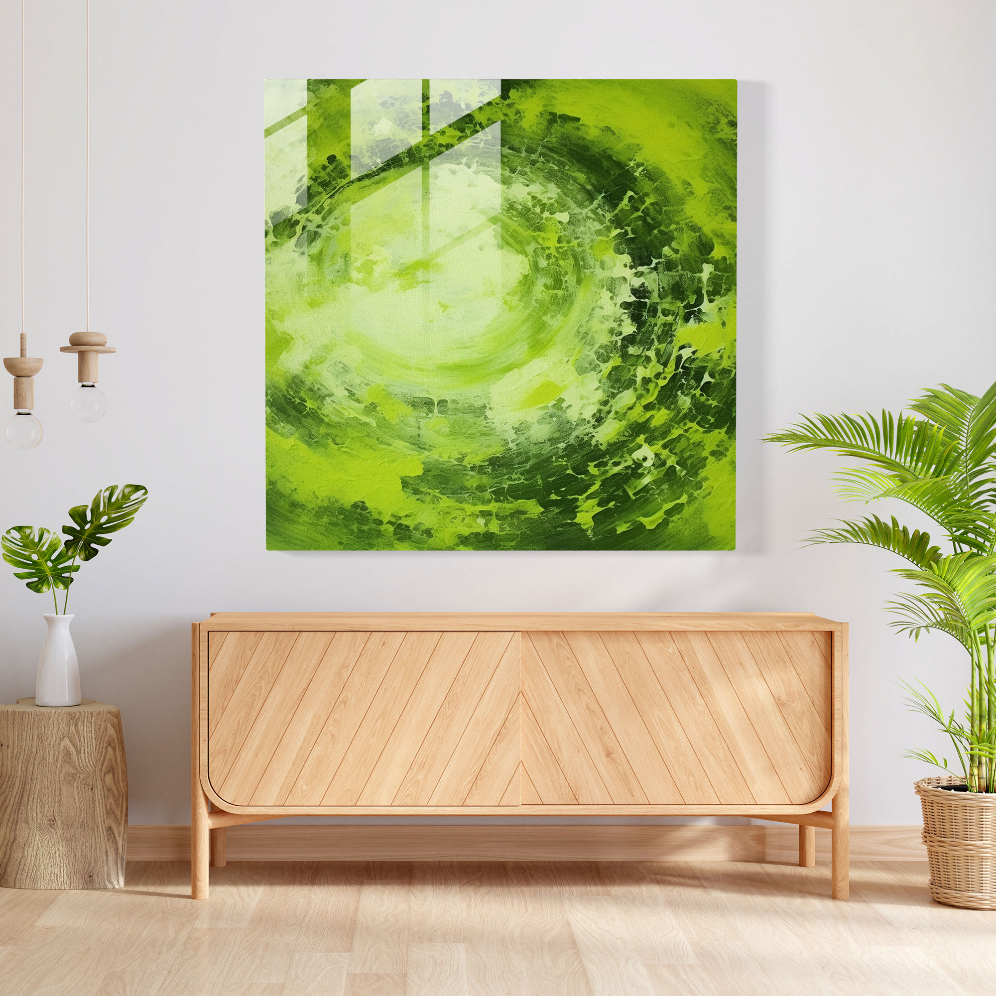Green Moss Glass Print - Moss, Abstract Acrylic Painting, Wall Decoration, Home Decoration